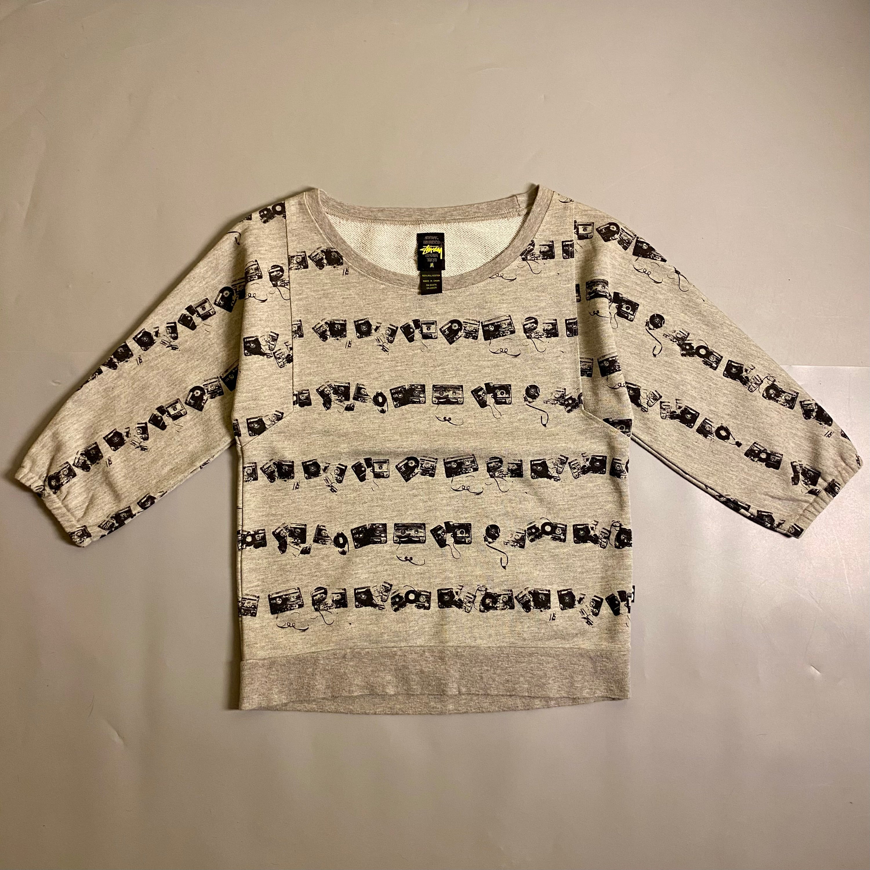 Y2k Stüssy "Cassette Tape" all-over print sweatshirt