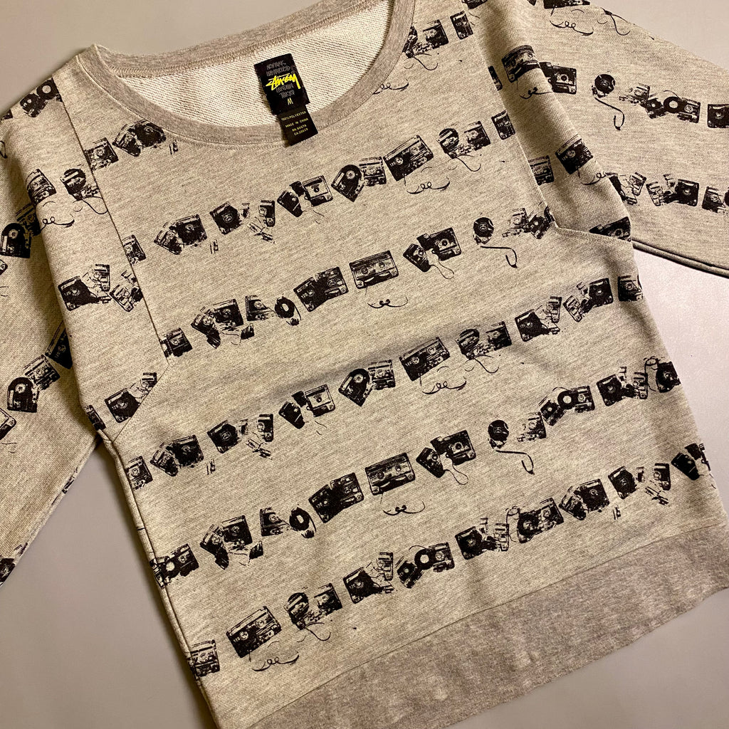 Y2k Stüssy "Cassette Tape" all-over print sweatshirt