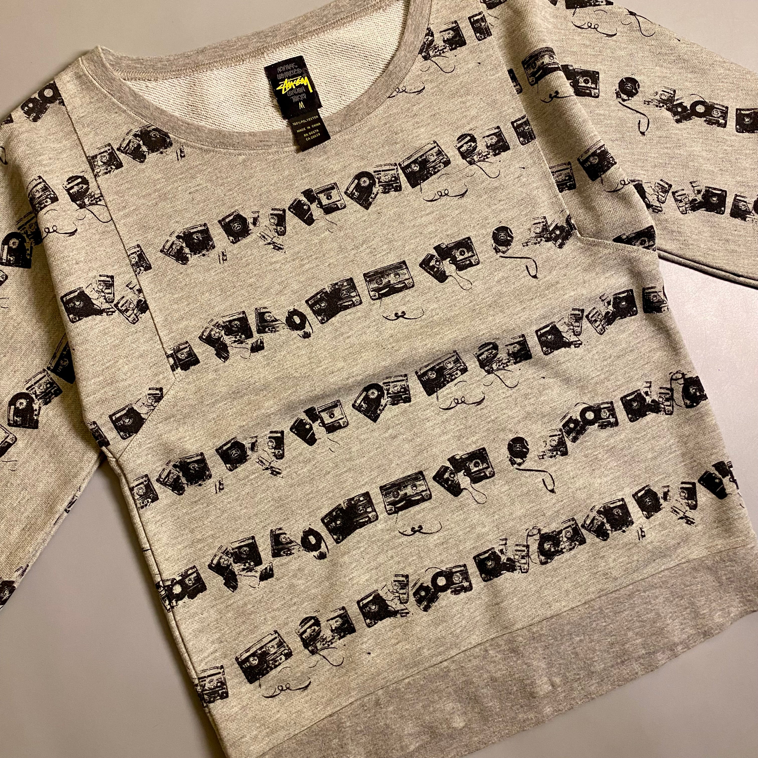 Y2k Stüssy "Cassette Tape" all-over print sweatshirt