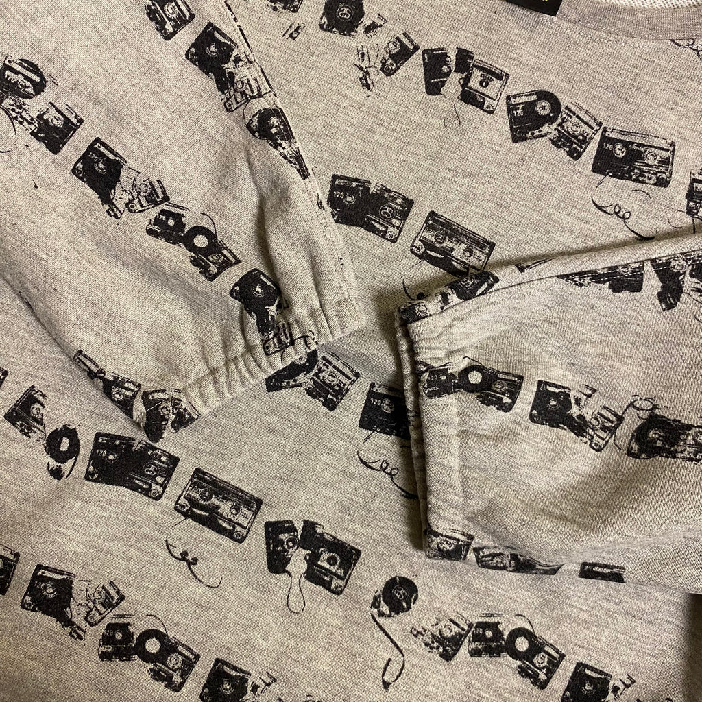 Y2k Stüssy "Cassette Tape" all-over print sweatshirt