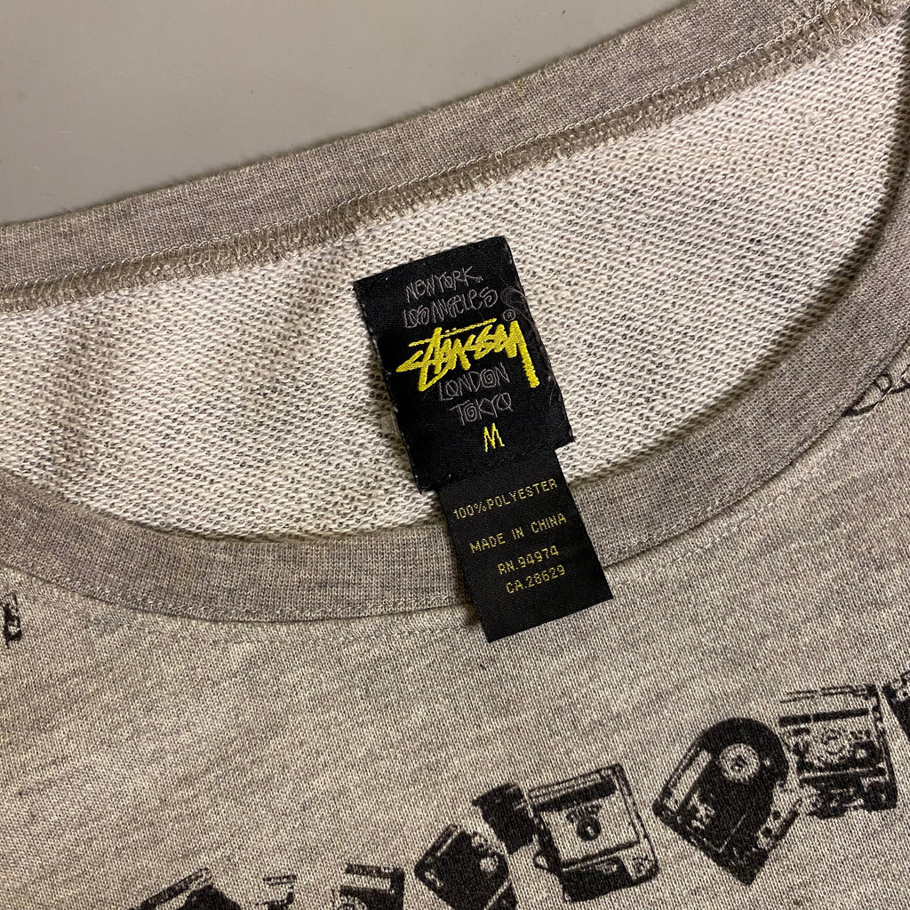 Y2k Stüssy "Cassette Tape" all-over print sweatshirt