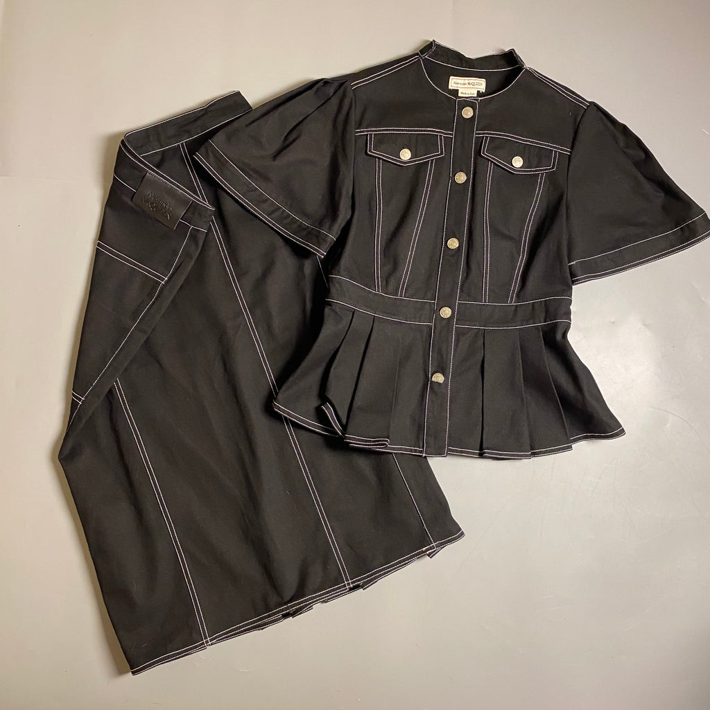 Alexander McQueen Peplum Denim Jacket and Denim Skirt (Runway)