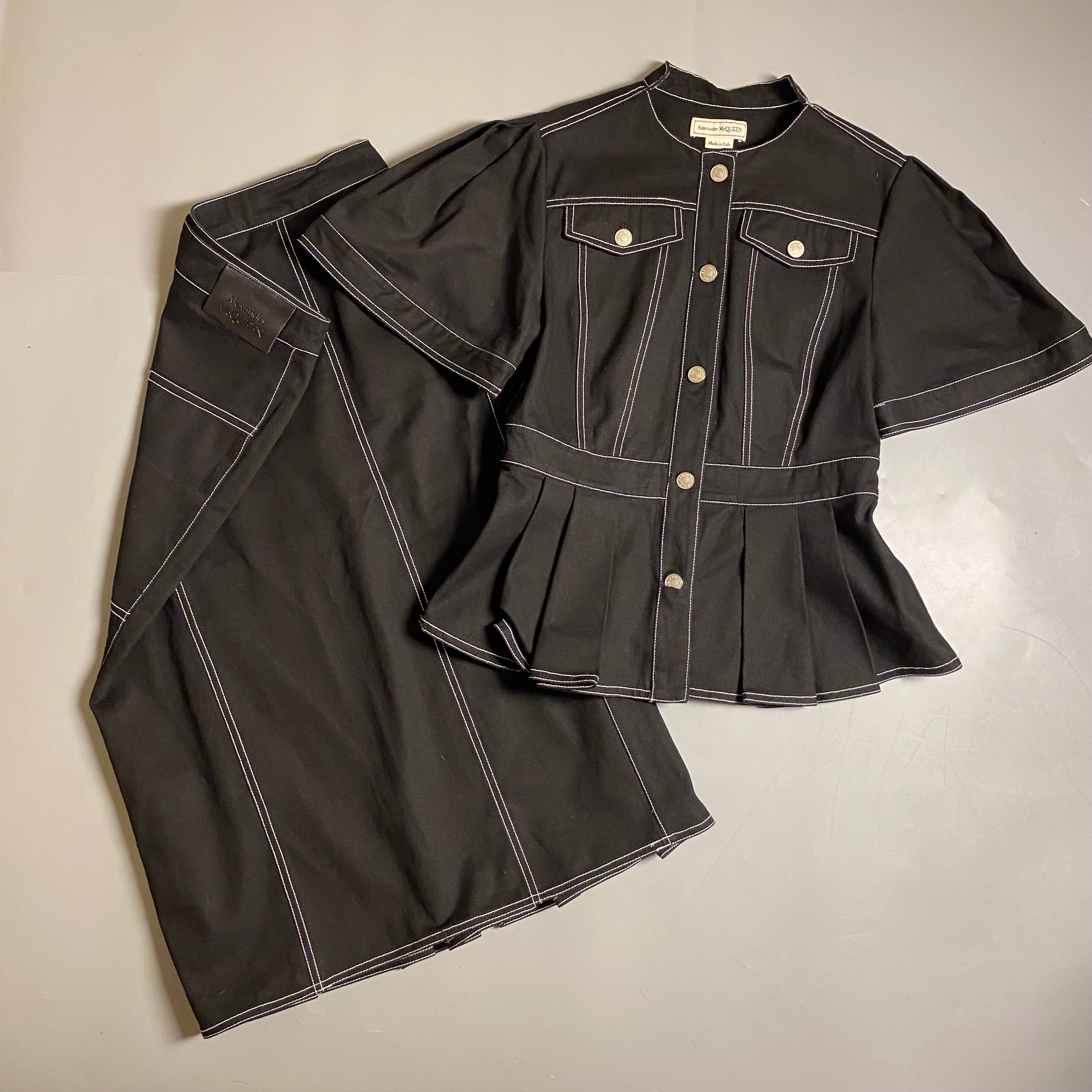 Alexander McQueen Peplum Denim Jacket and Denim Skirt (Runway)