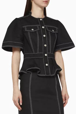 Alexander McQueen Peplum Denim Jacket and Denim Skirt (Runway)