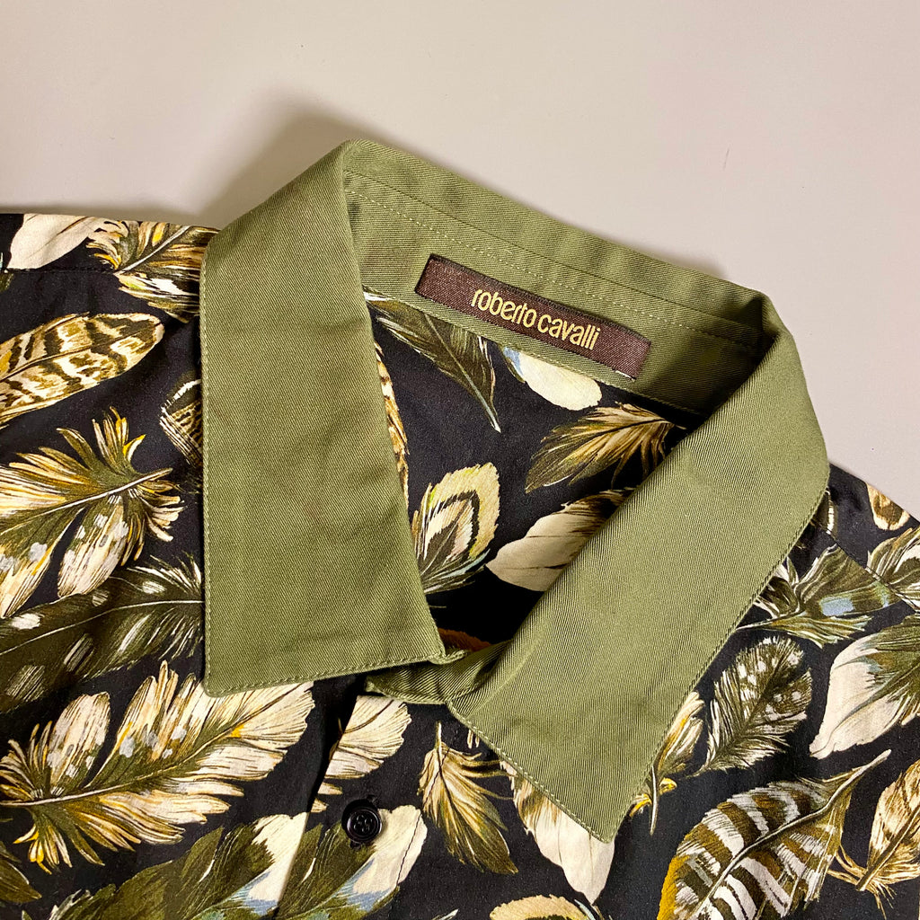 Roberto Cavalli Feathers print button down long sleeve