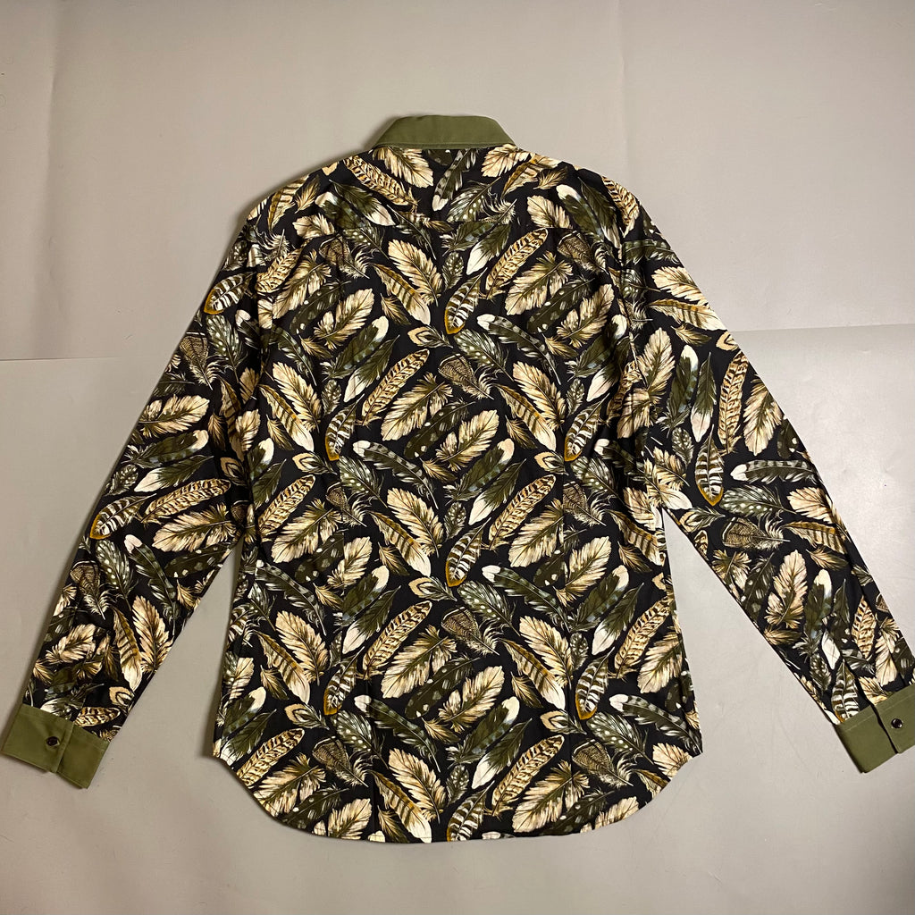 Roberto Cavalli Feathers print button down long sleeve