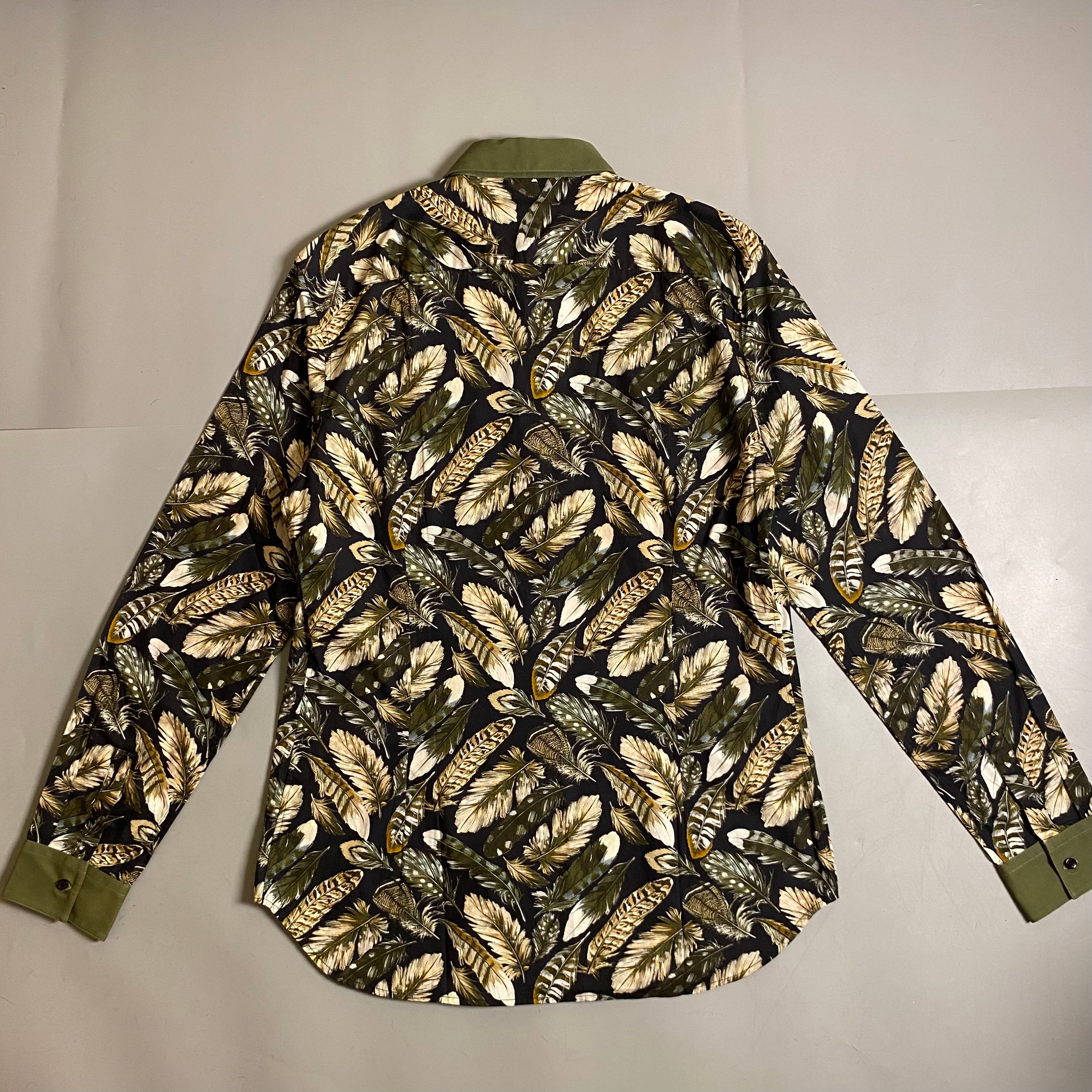 Roberto Cavalli Feathers print button down long sleeve