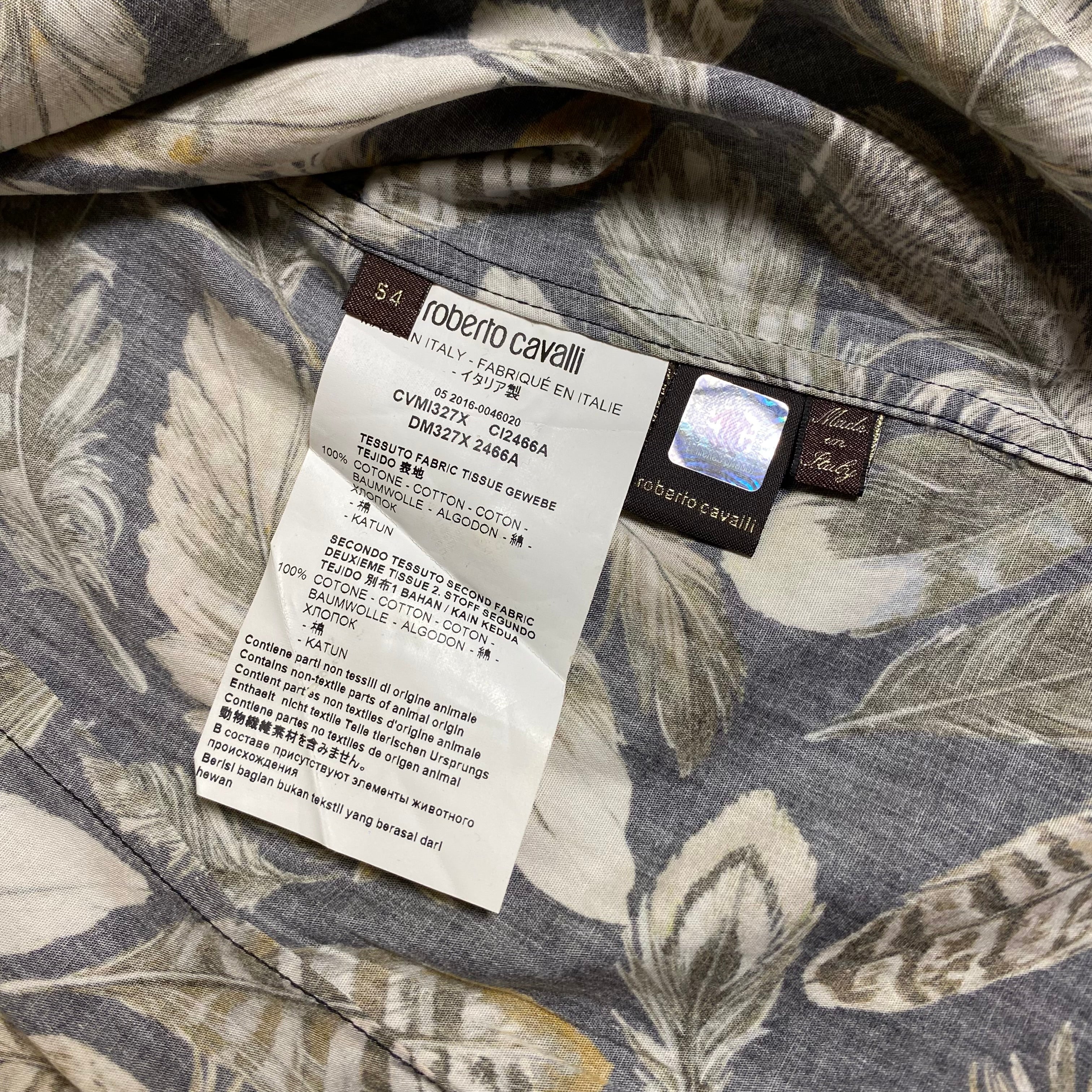 Roberto Cavalli Feathers print button down long sleeve