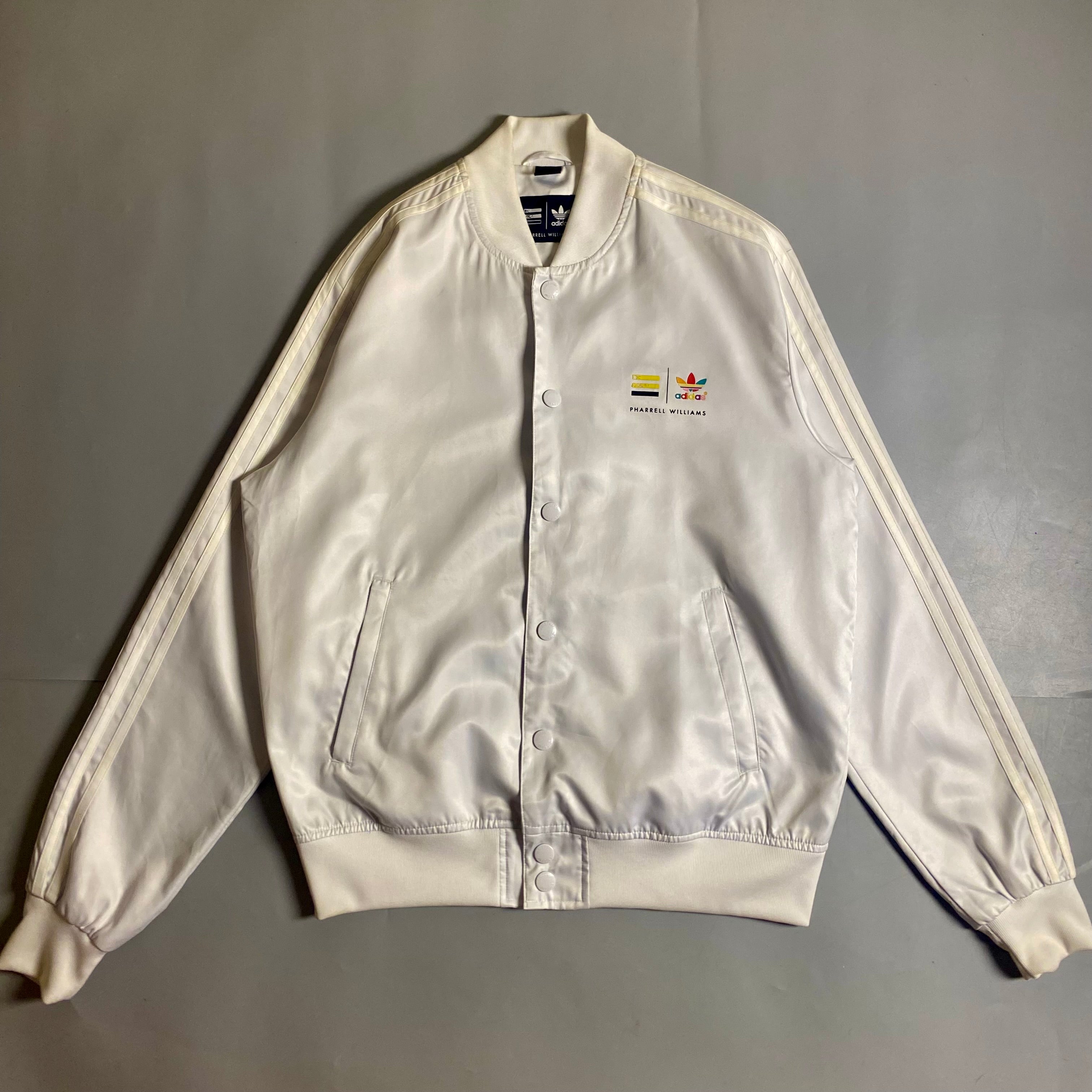 Adidas x Pharrell Williams White Satin bomber track jacket
