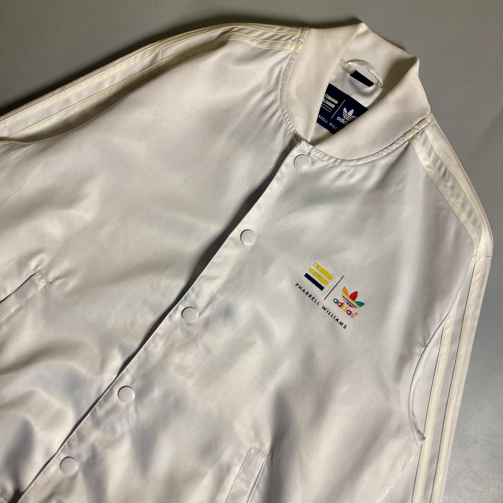 Adidas x Pharrell Williams White Satin bomber track jacket