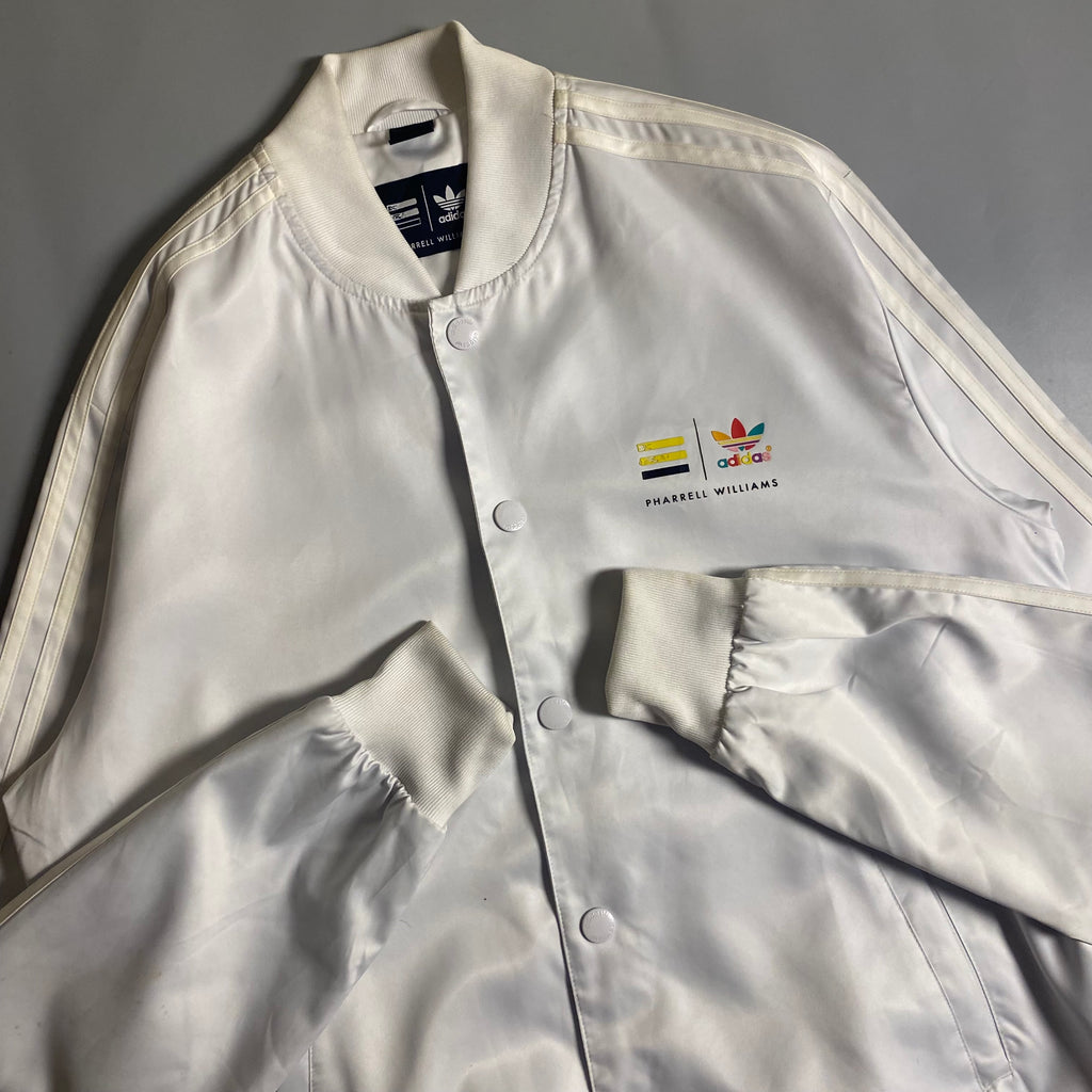 Adidas x Pharrell Williams White Satin bomber track jacket