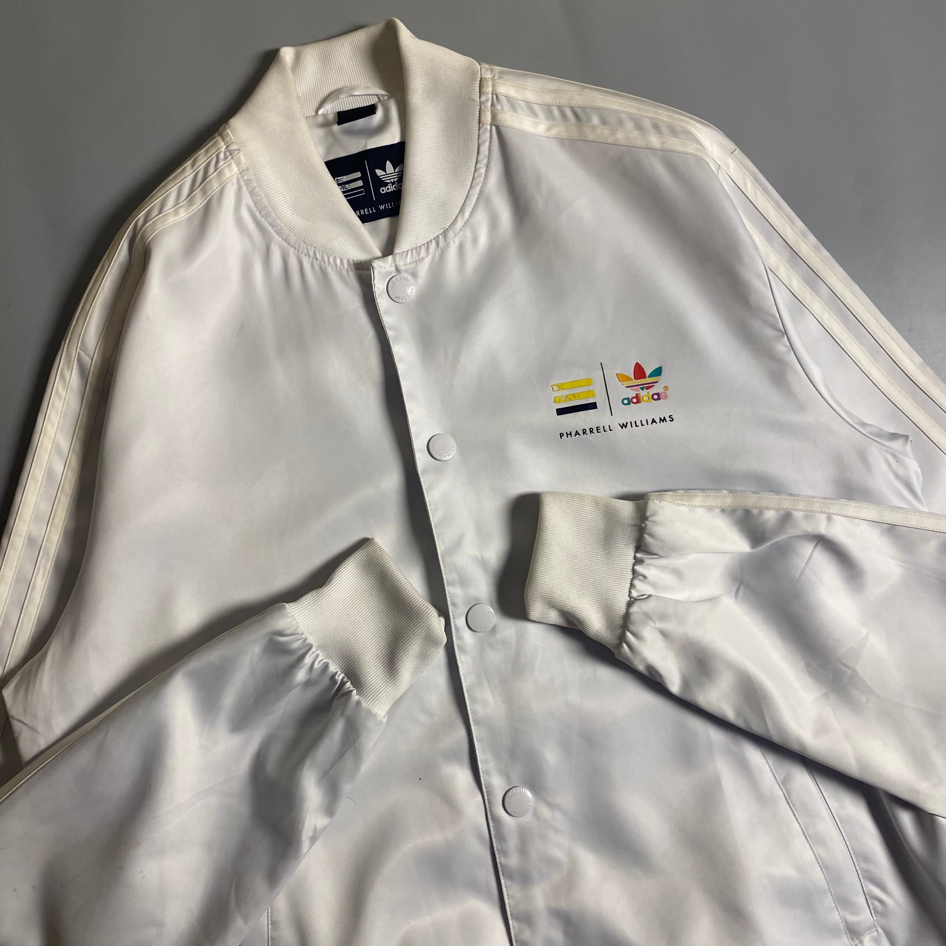 Adidas x Pharrell Williams White Satin bomber track jacket