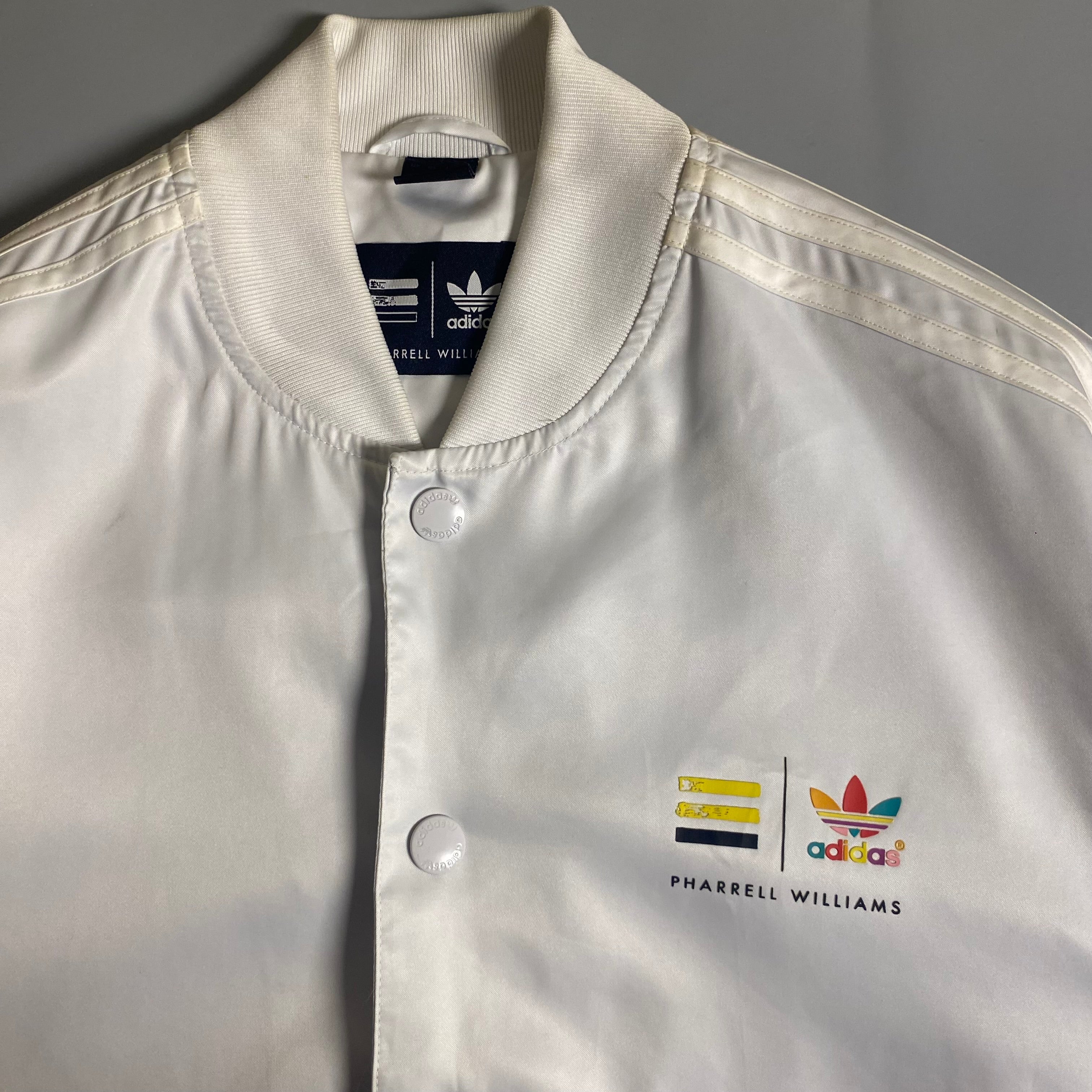 Adidas x Pharrell Williams White Satin bomber track jacket