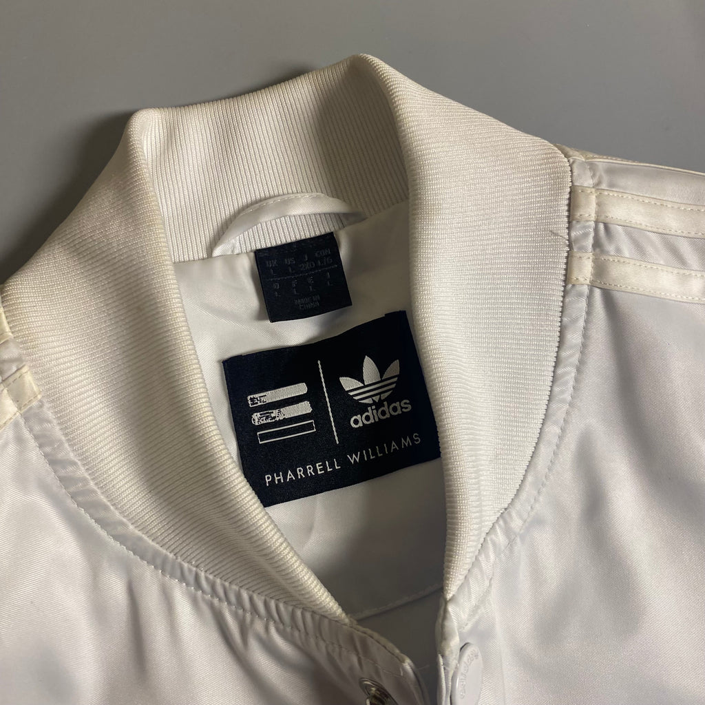 Adidas x Pharrell Williams White Satin bomber track jacket