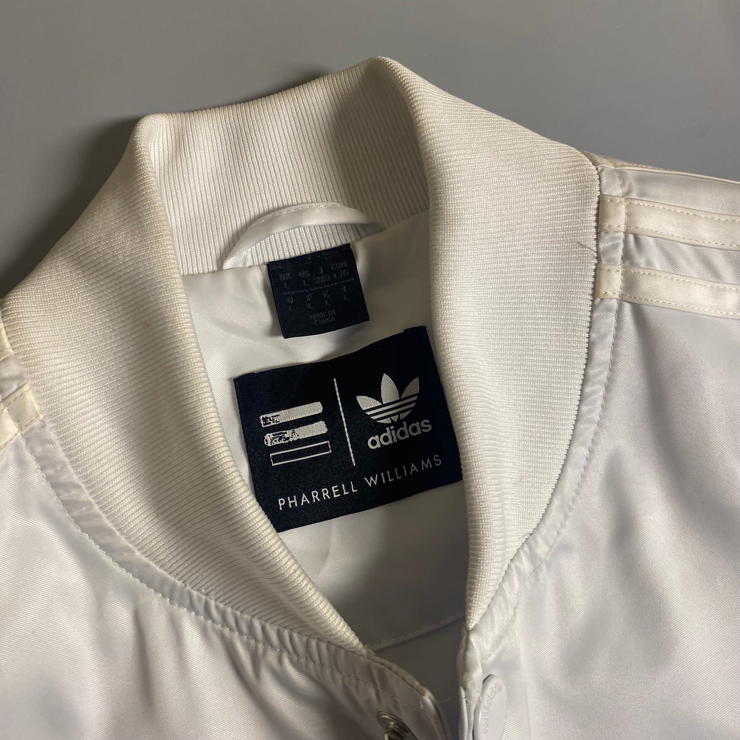 Adidas x Pharrell Williams White Satin bomber track jacket