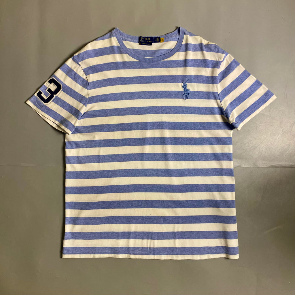 Polo Ralph Lauren Striped Jersey T-Shirt in a light blue and white horizontal stripe
