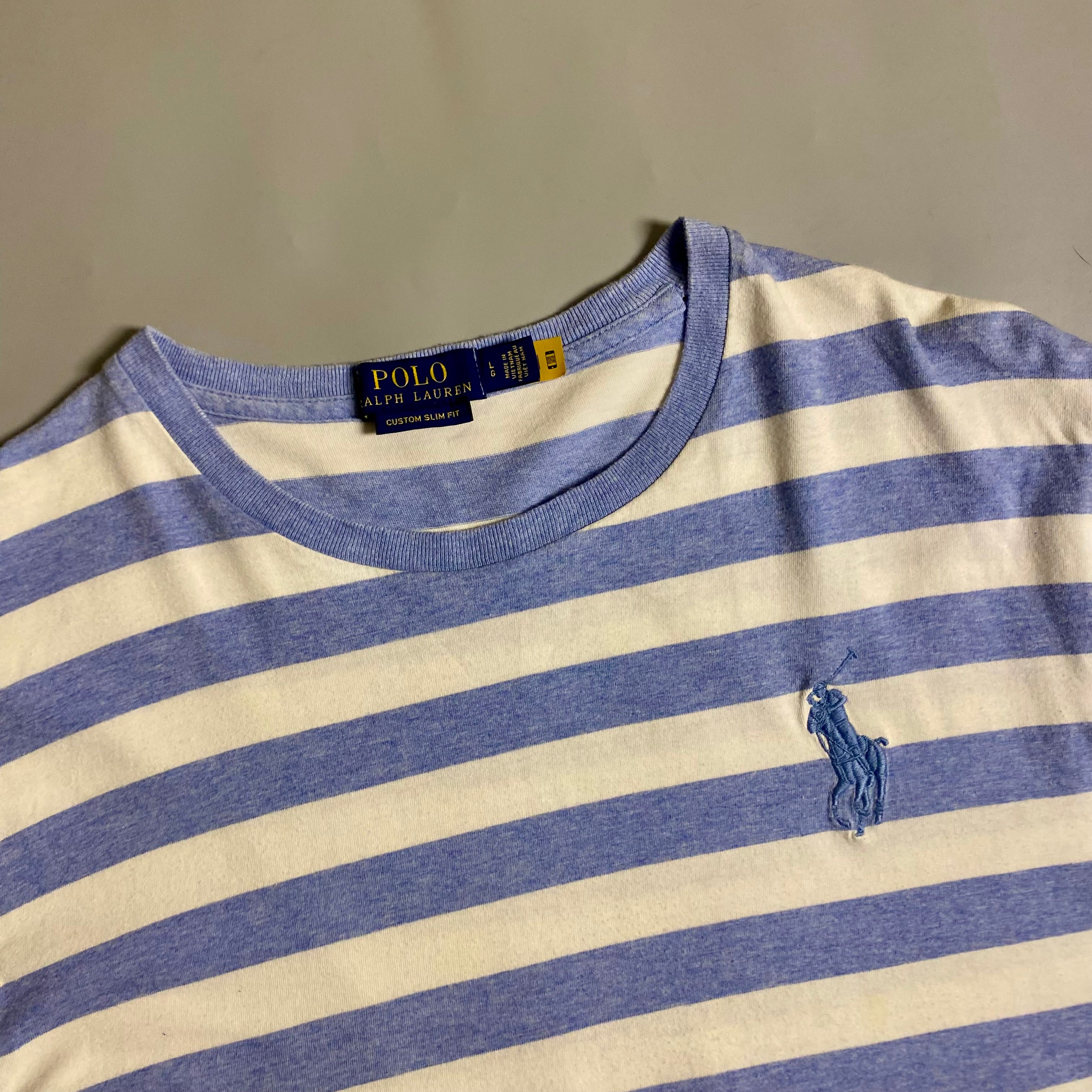 Polo Ralph Lauren Striped Jersey T-Shirt in a light blue and white horizontal stripe