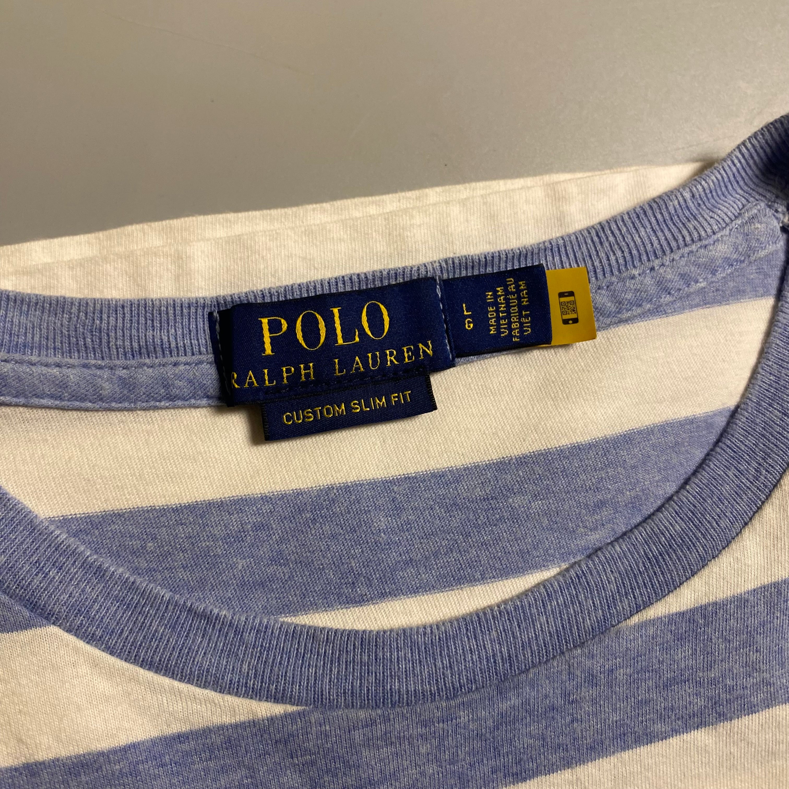 Polo Ralph Lauren Striped Jersey T-Shirt in a light blue and white horizontal stripe