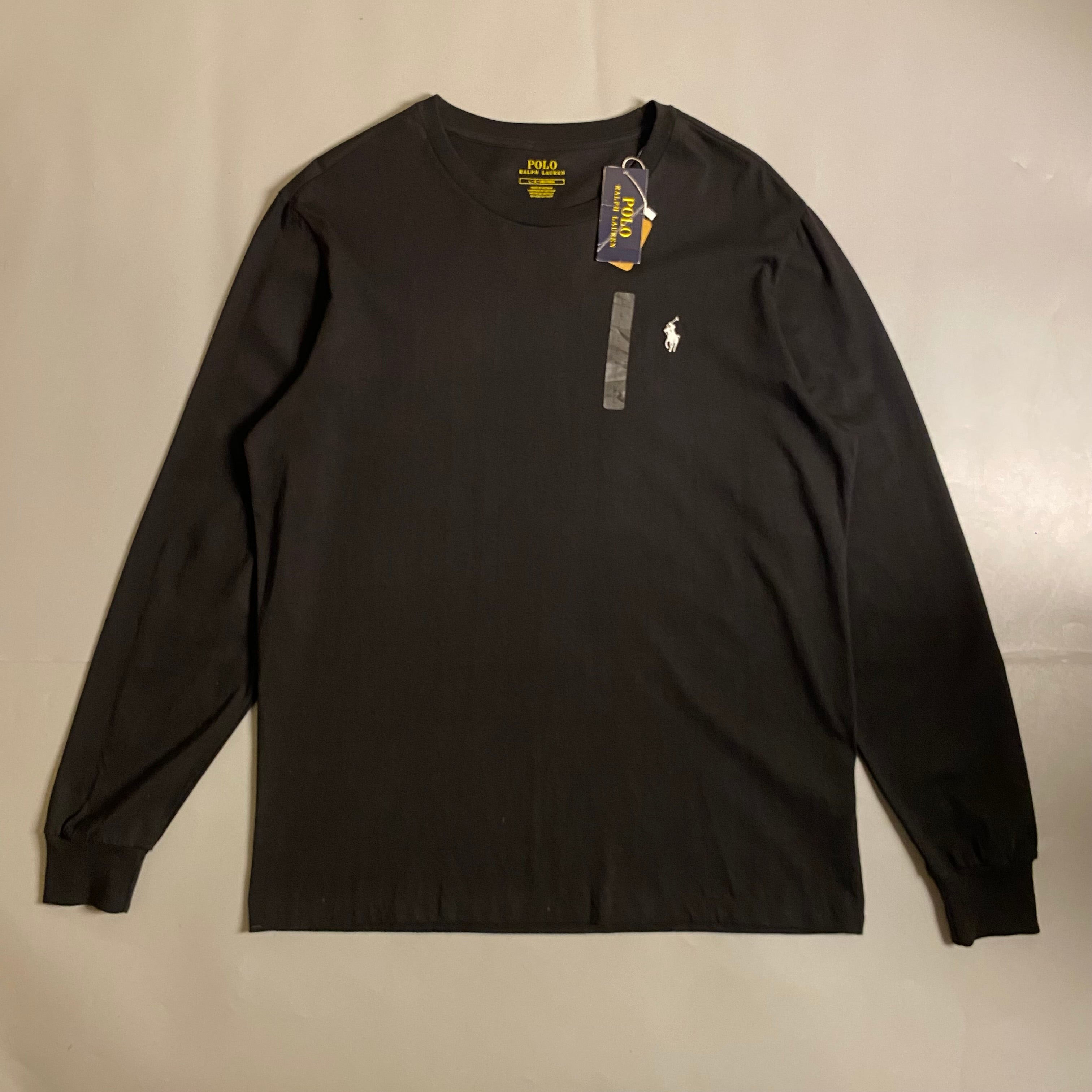 Polo Ralph Lauren black long-sleeve cotton crewneck t-shirt with a white embroidered pony logo on the chest