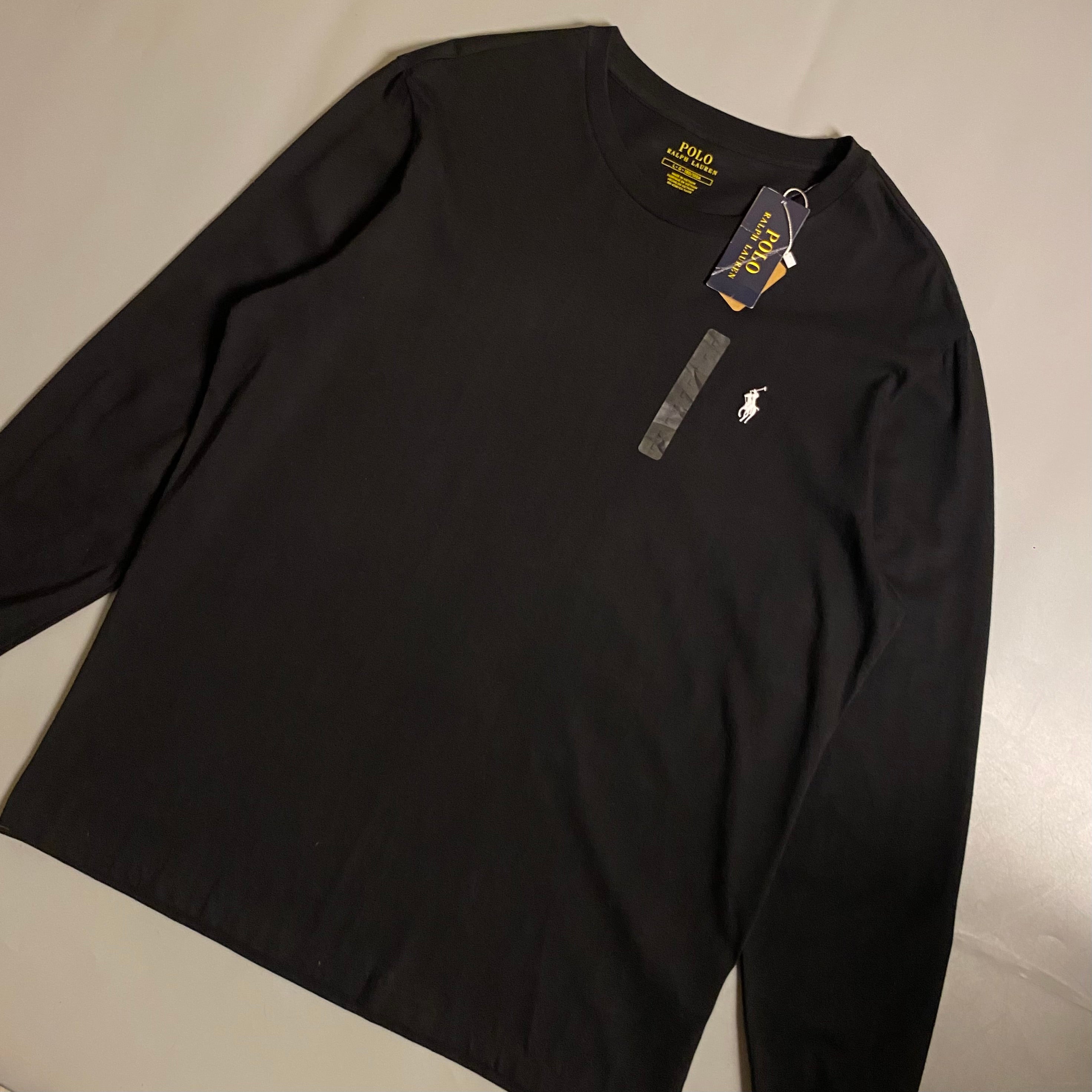 Polo Ralph Lauren black long-sleeve cotton crewneck t-shirt with a white embroidered pony logo on the chest