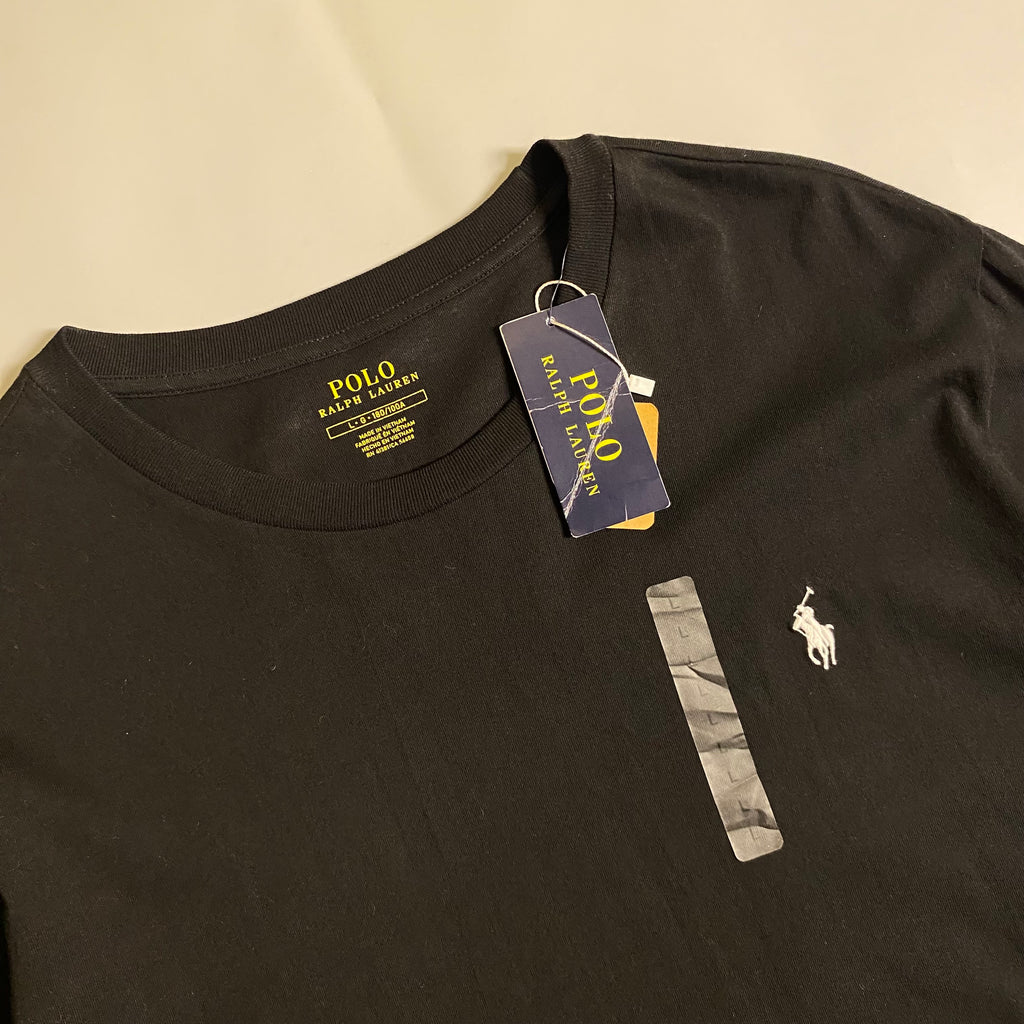Polo Ralph Lauren black long-sleeve cotton crewneck t-shirt with a white embroidered pony logo on the chest