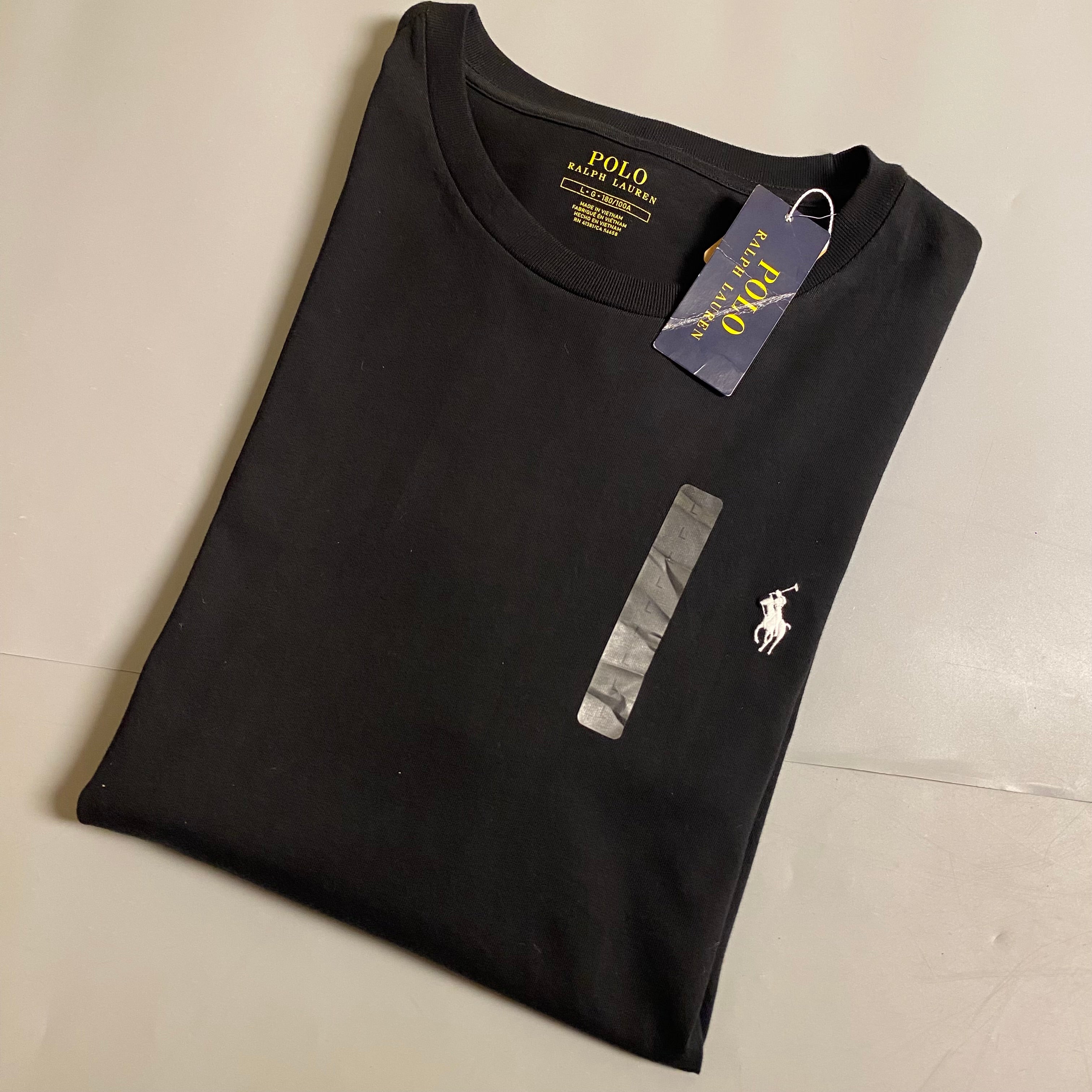 Polo Ralph Lauren black long-sleeve cotton crewneck t-shirt with a white embroidered pony logo on the chest