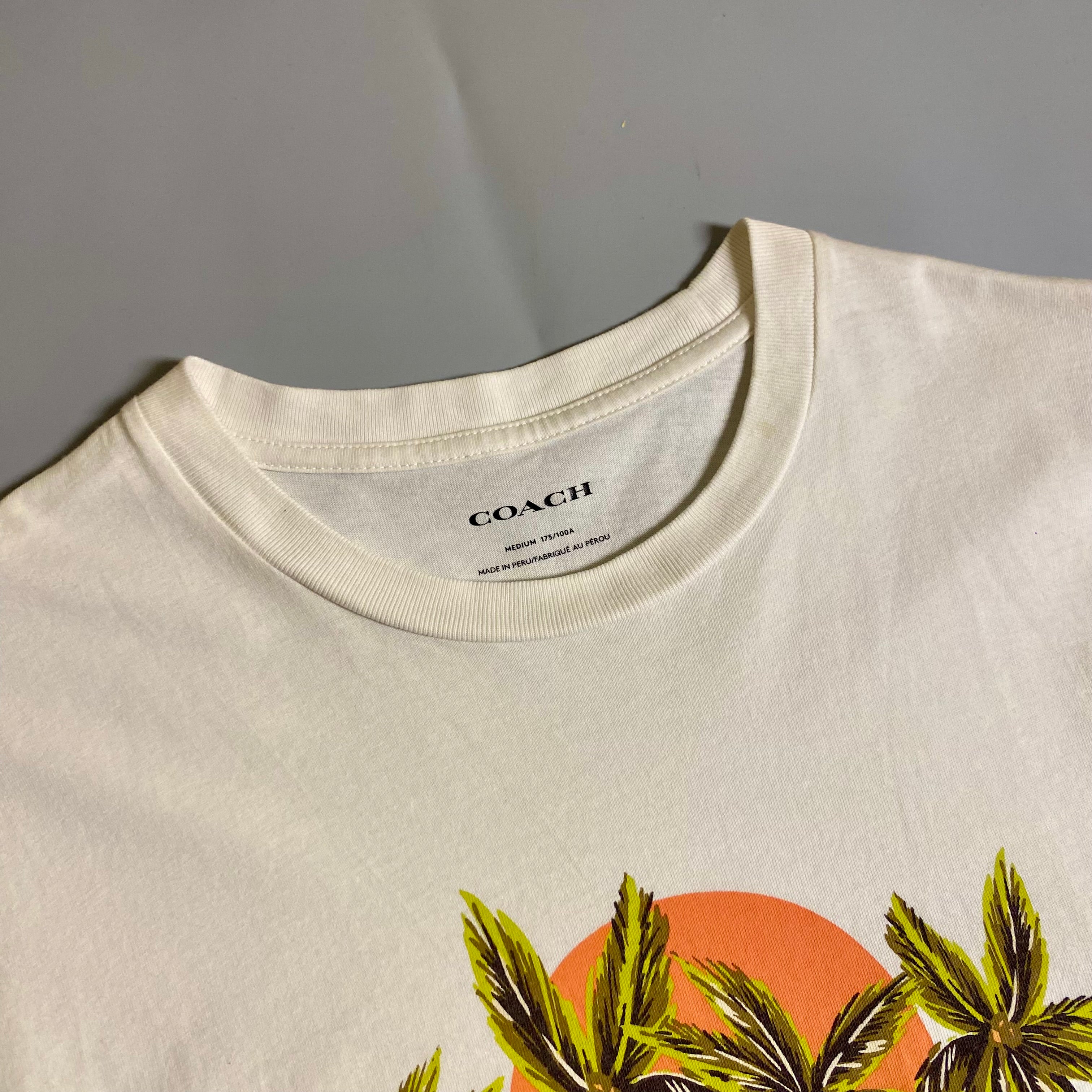 Coach Hawaiian Graphic T-shirt featuring a palm tree and sunset design