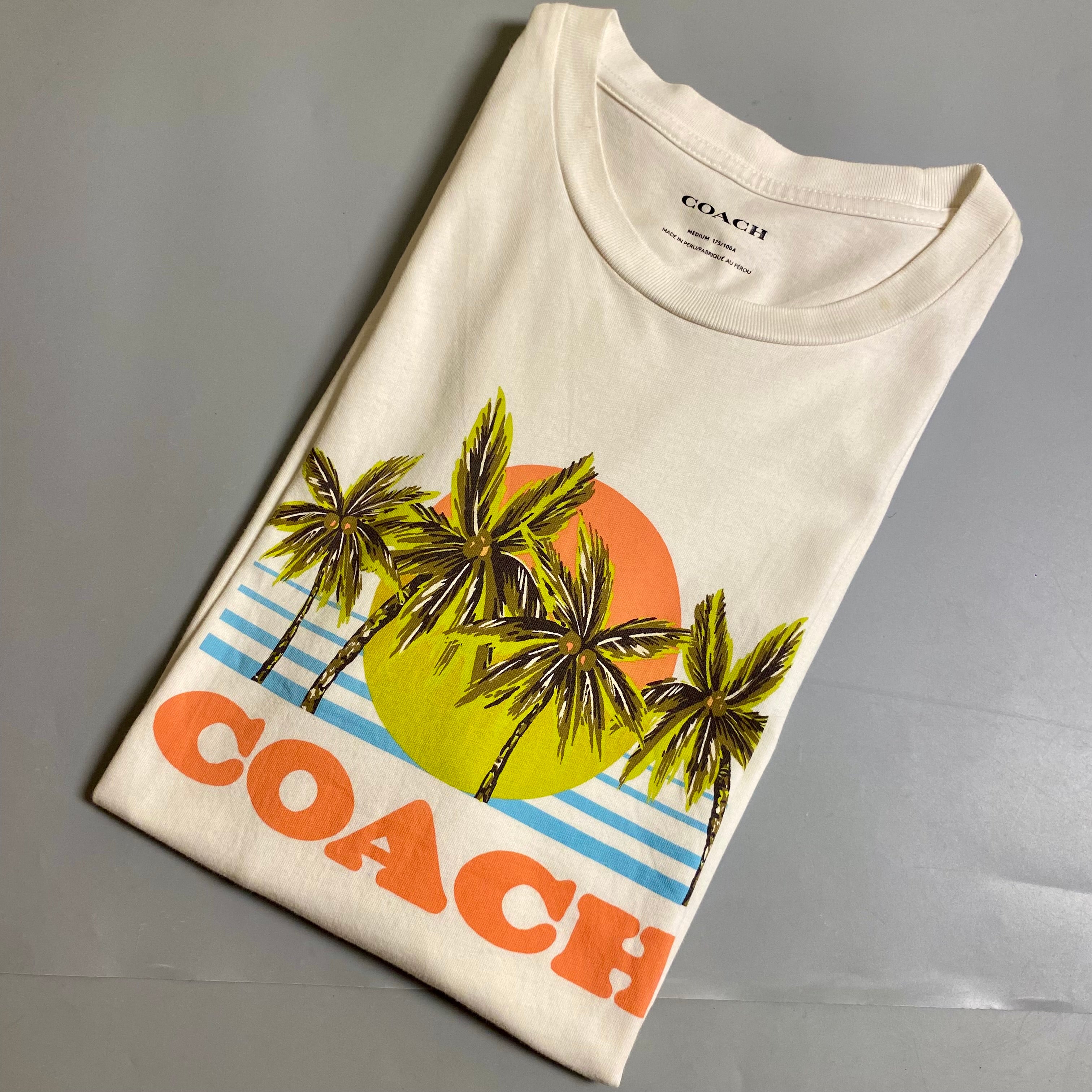 Coach Hawaiian Graphic T-shirt featuring a palm tree and sunset design