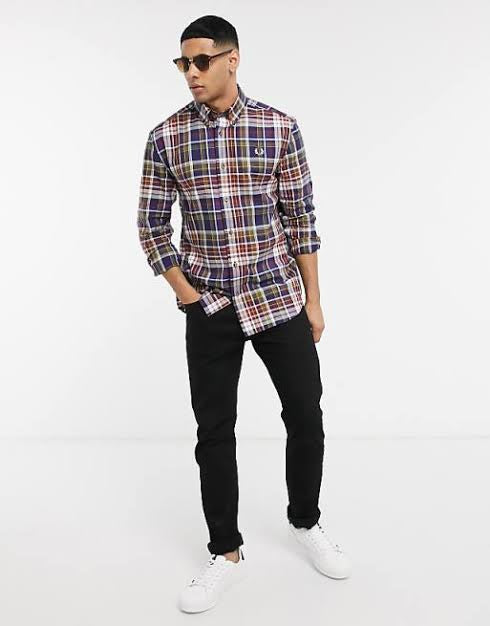 Fred Perry Tartan Check Button Down Long Sleeve