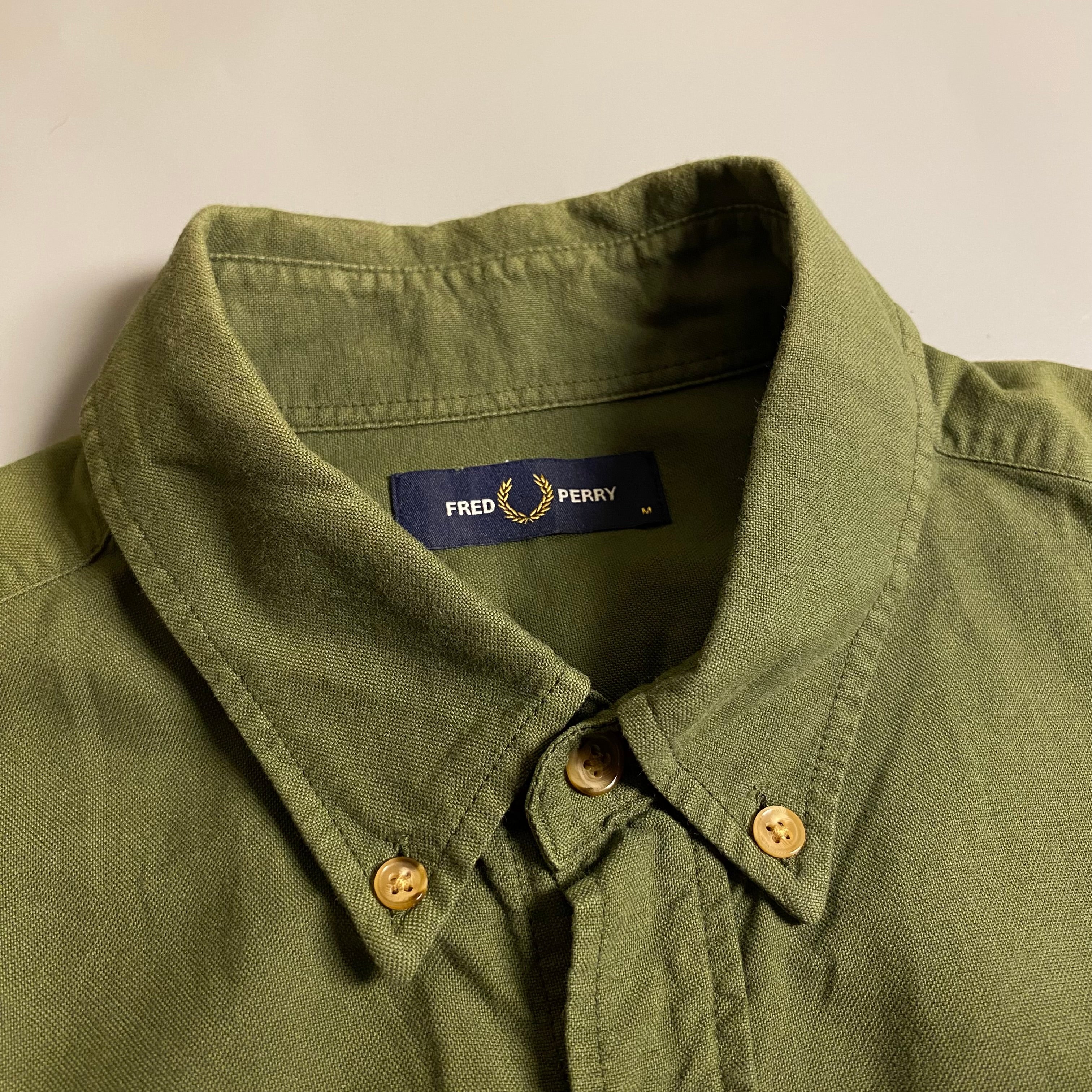 Fred Perry Overdyed Long Sleeve Oxford Shirt in military green