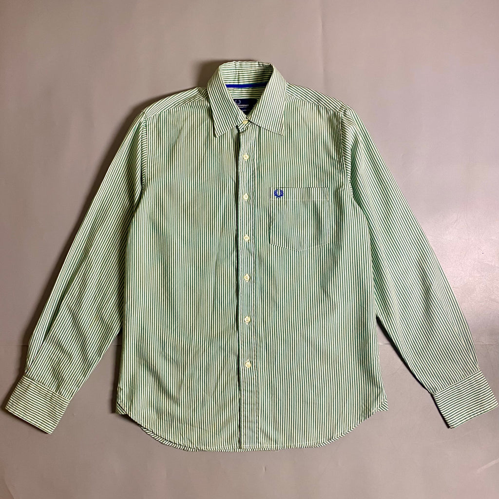 Fred Perry green and white vertical stripe button down long sleeve