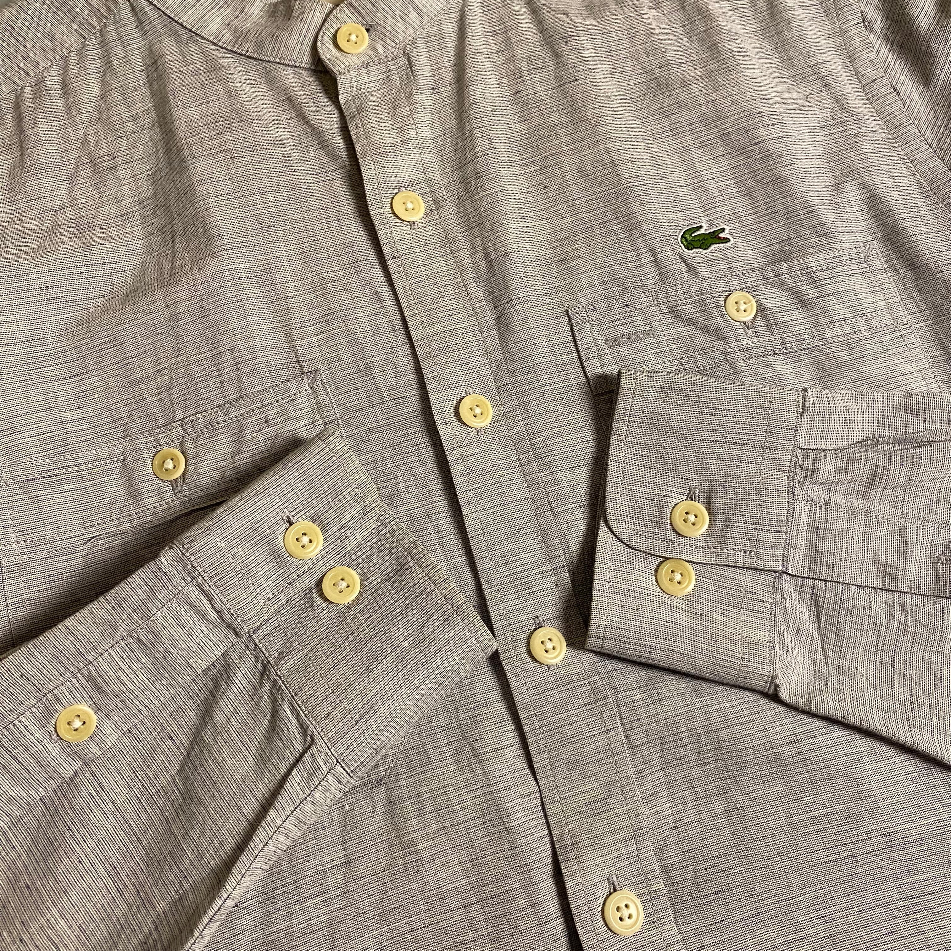 Lacoste grey linen henley shirt with two chest pockets