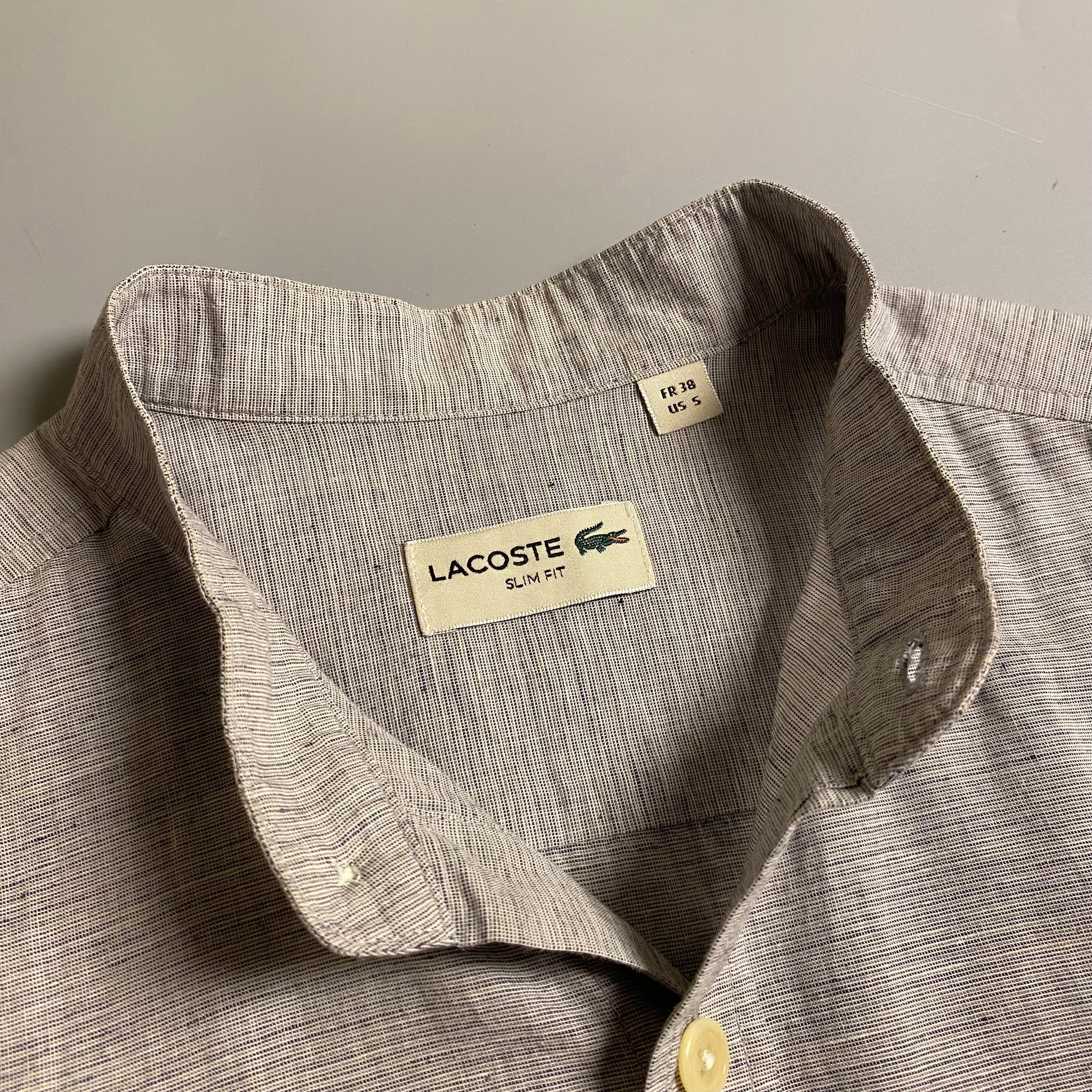 Lacoste grey linen henley shirt with two chest pockets