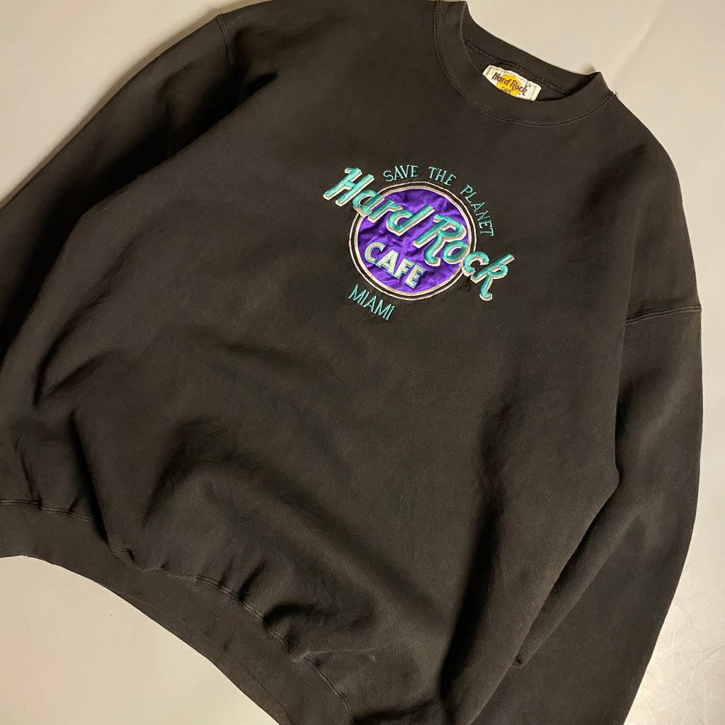 Vintage 1990s black Hard Rock Cafe Miami embroidered sweatshirt