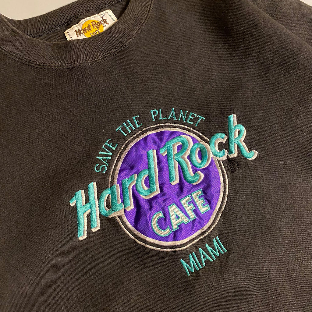 Vintage 1990s black Hard Rock Cafe Miami embroidered sweatshirt