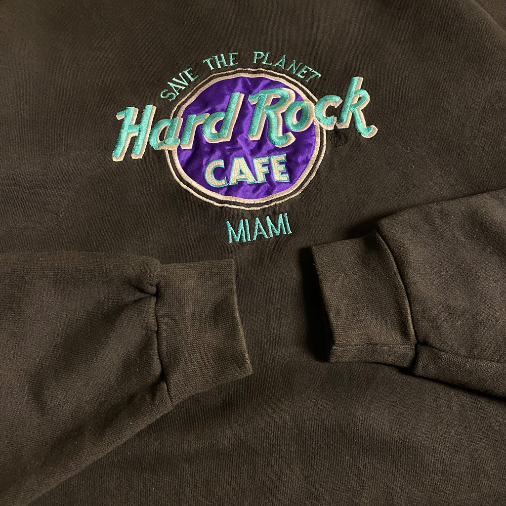 Vintage 1990s black Hard Rock Cafe Miami embroidered sweatshirt