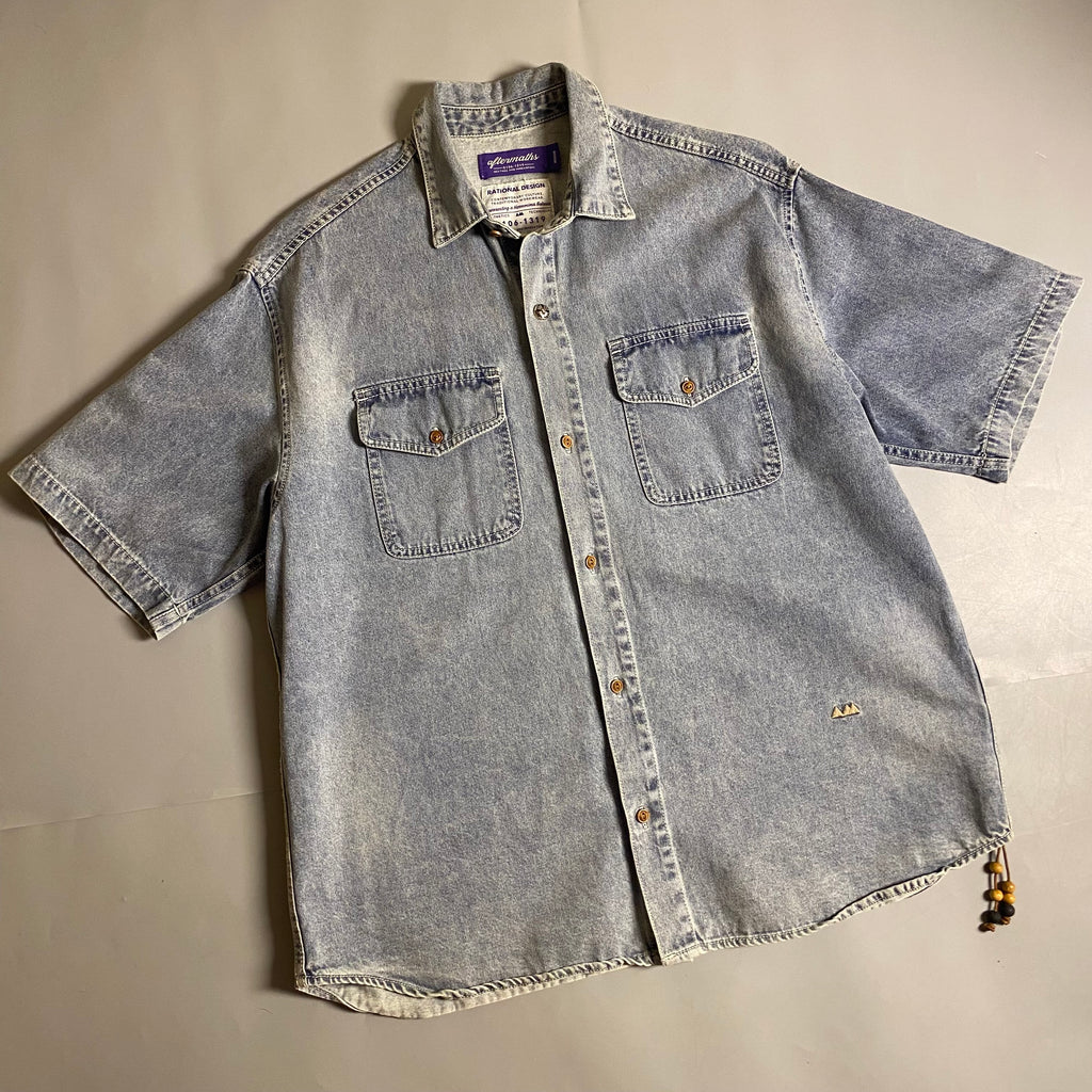 AFTERMATHS Embroidered short sleeves denim shirt
