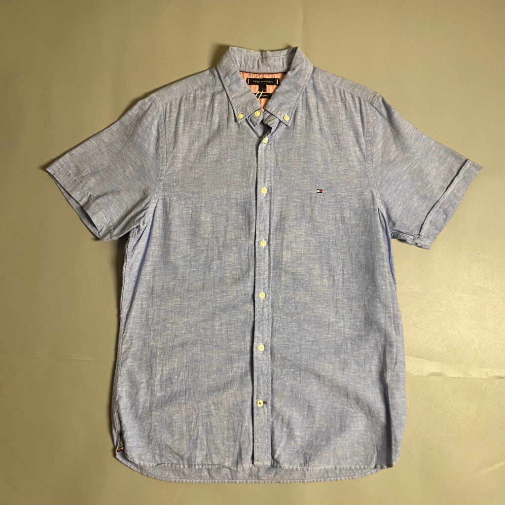 Tommy Hilfiger short sleeve linen blend button-down shirt (Light blue)