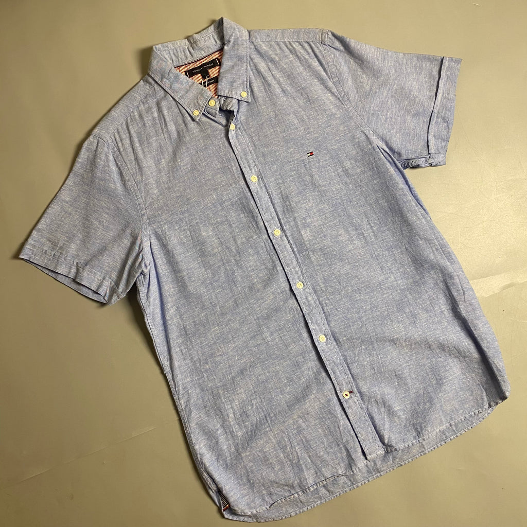 Tommy Hilfiger short sleeve linen blend button-down shirt (Light blue)