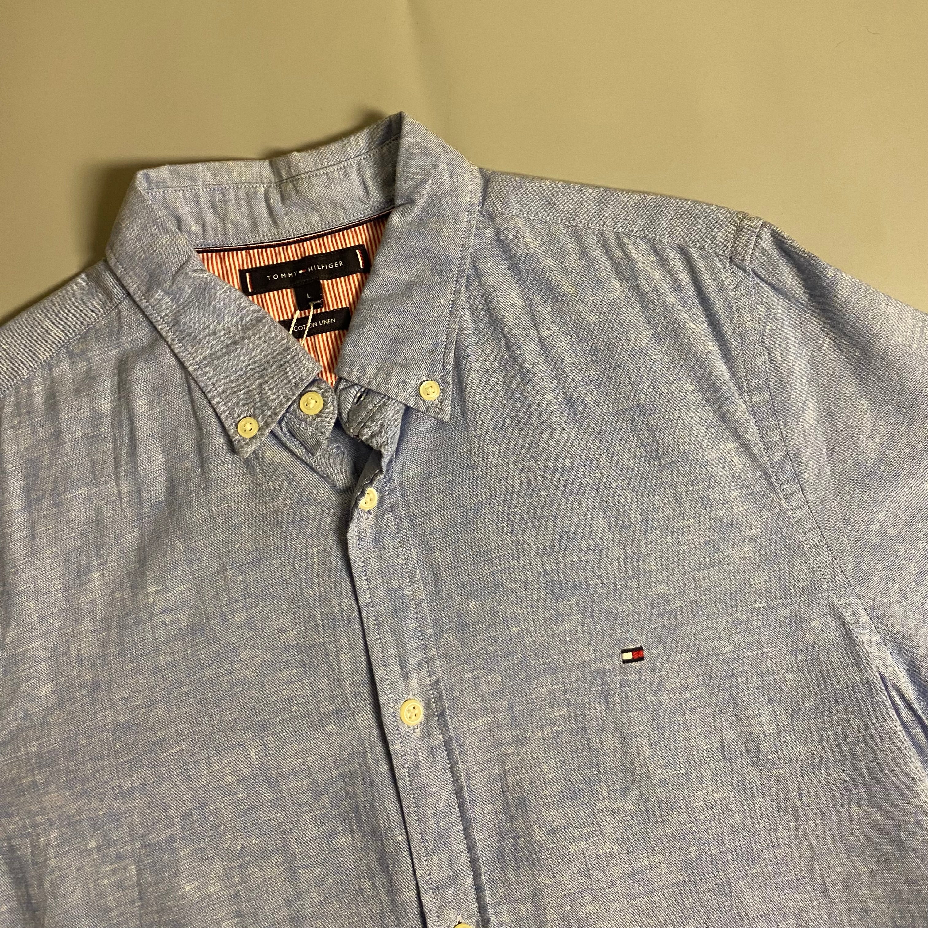 Tommy Hilfiger short sleeve linen blend button-down shirt (Light blue)