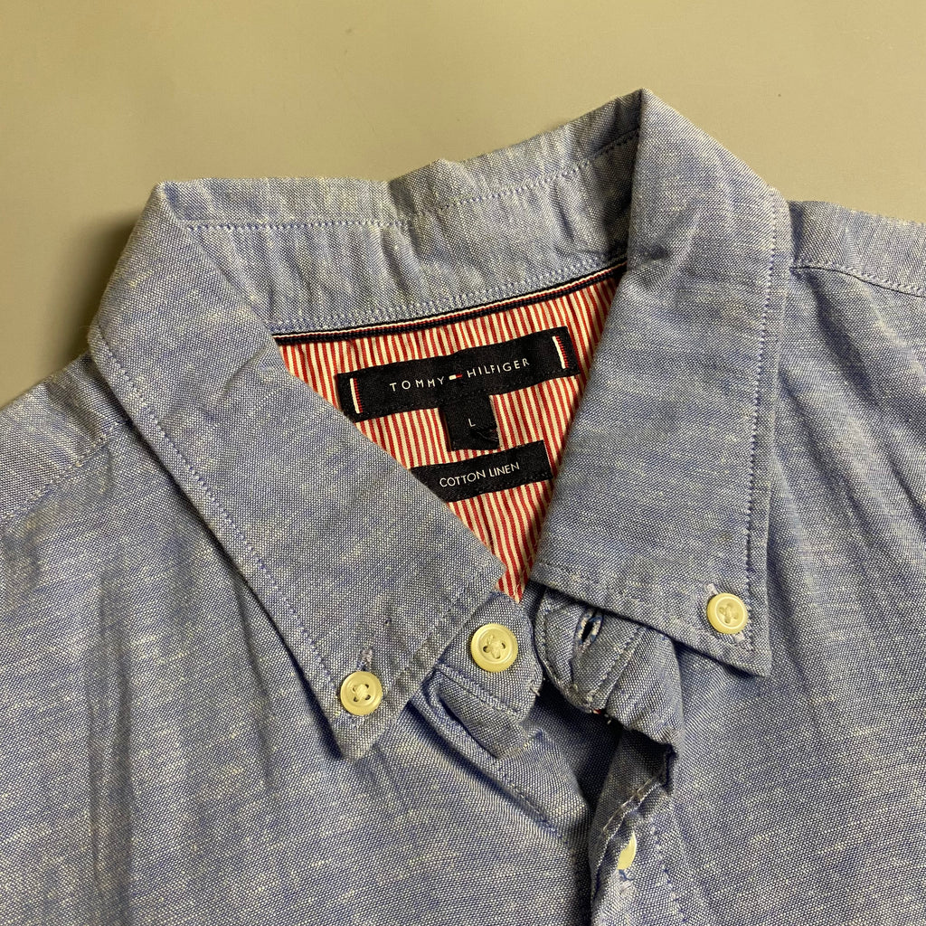 Tommy Hilfiger short sleeve linen blend button-down shirt (Light blue)