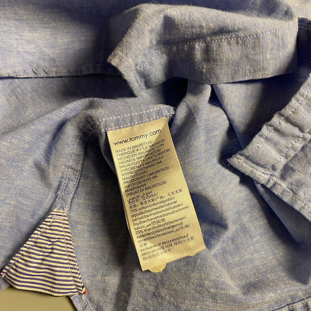 Tommy Hilfiger short sleeve linen blend button-down shirt (Light blue)