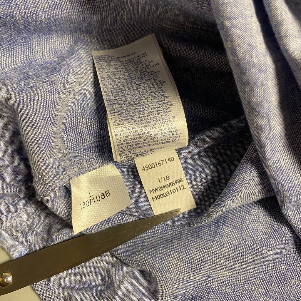 Tommy Hilfiger short sleeve linen blend button-down shirt (Blue)