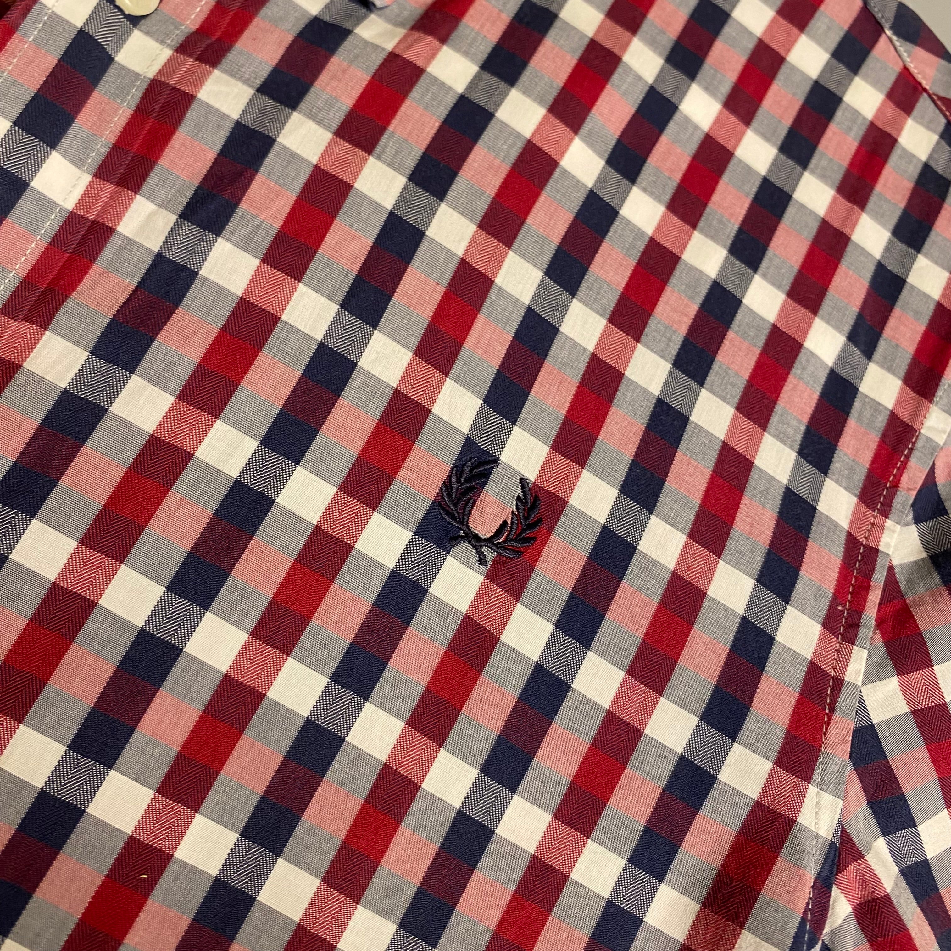 Fred Perry herringbone gingham shirt in a red and blue colorway