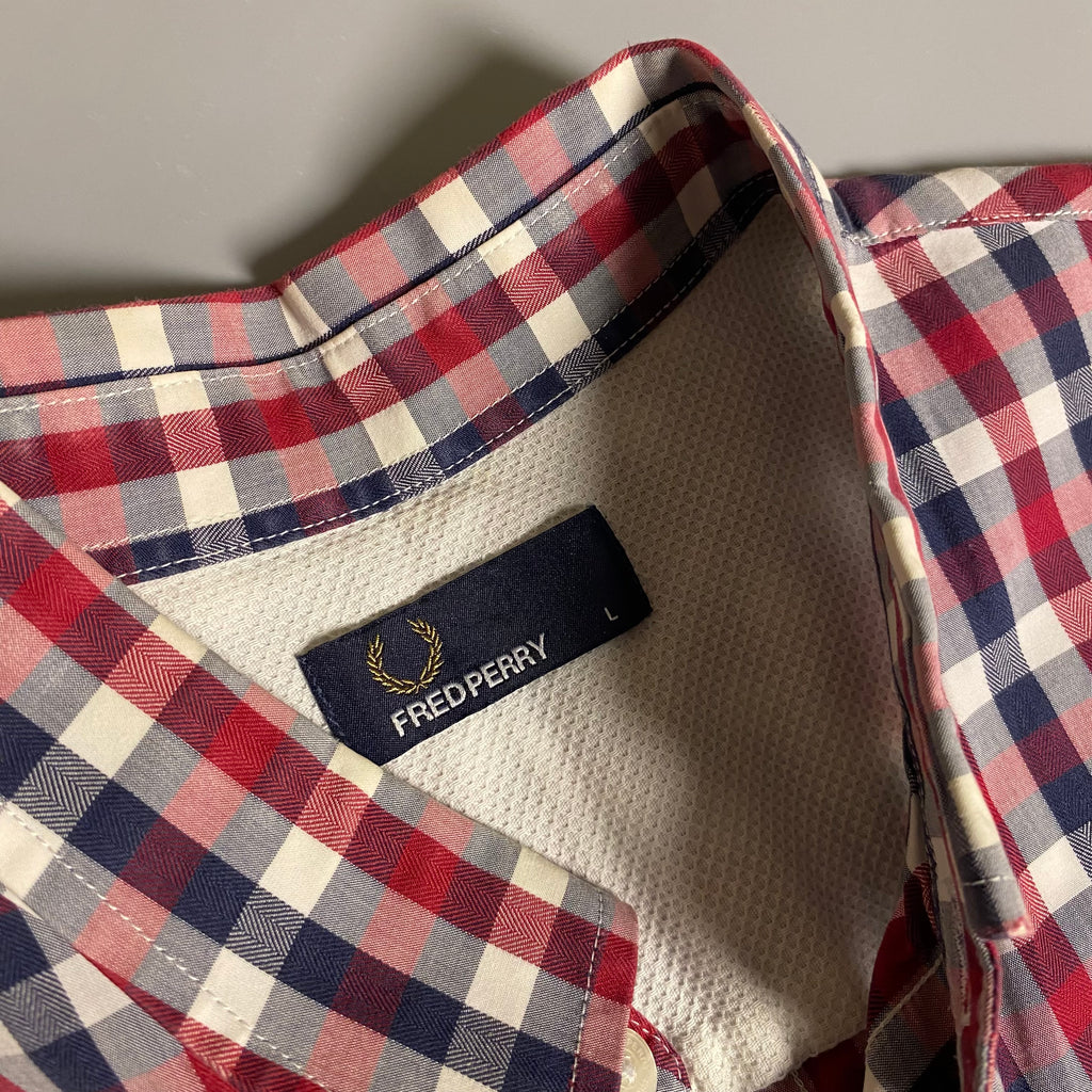 Fred Perry herringbone gingham shirt in a red and blue colorway