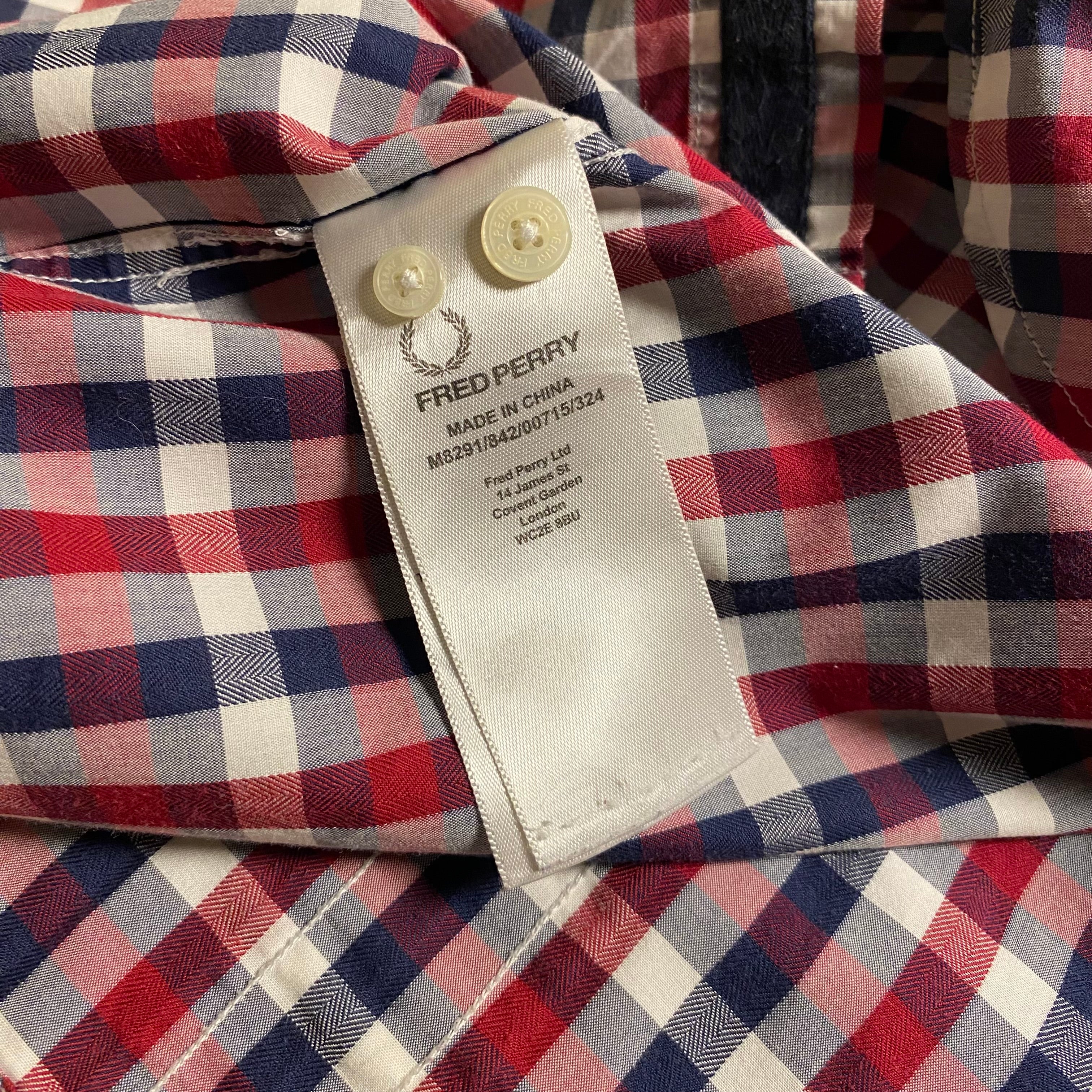 Fred Perry herringbone gingham shirt in a red and blue colorway