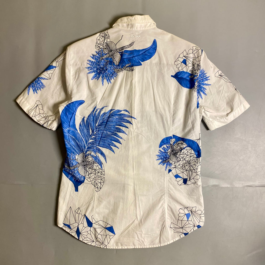 Hugo Boss floral abstract slim fit shirt in white and blue