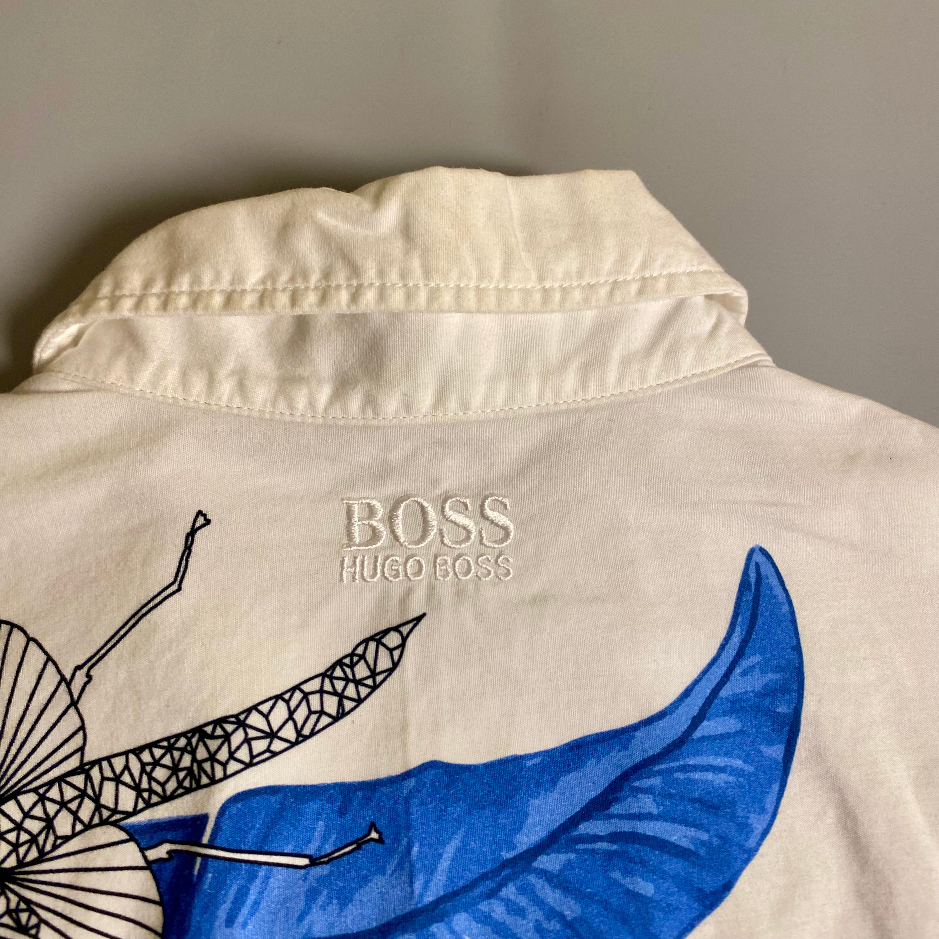 Hugo Boss floral abstract slim fit shirt in white and blue