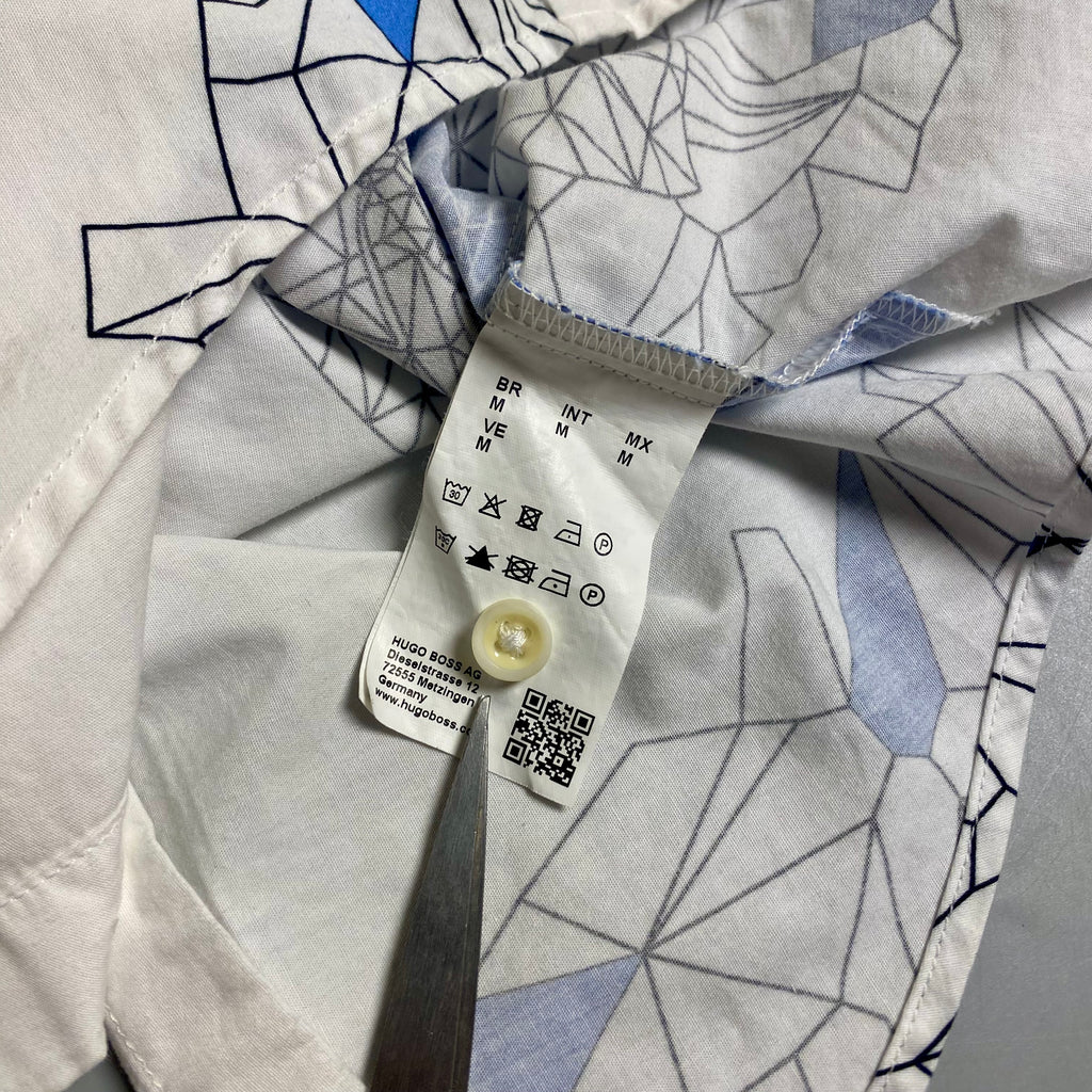 Hugo Boss floral abstract slim fit shirt in white and blue