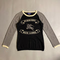 Burberry Blue Label cashmere blend knit sweater featuring an embroidered equestrian knight motif